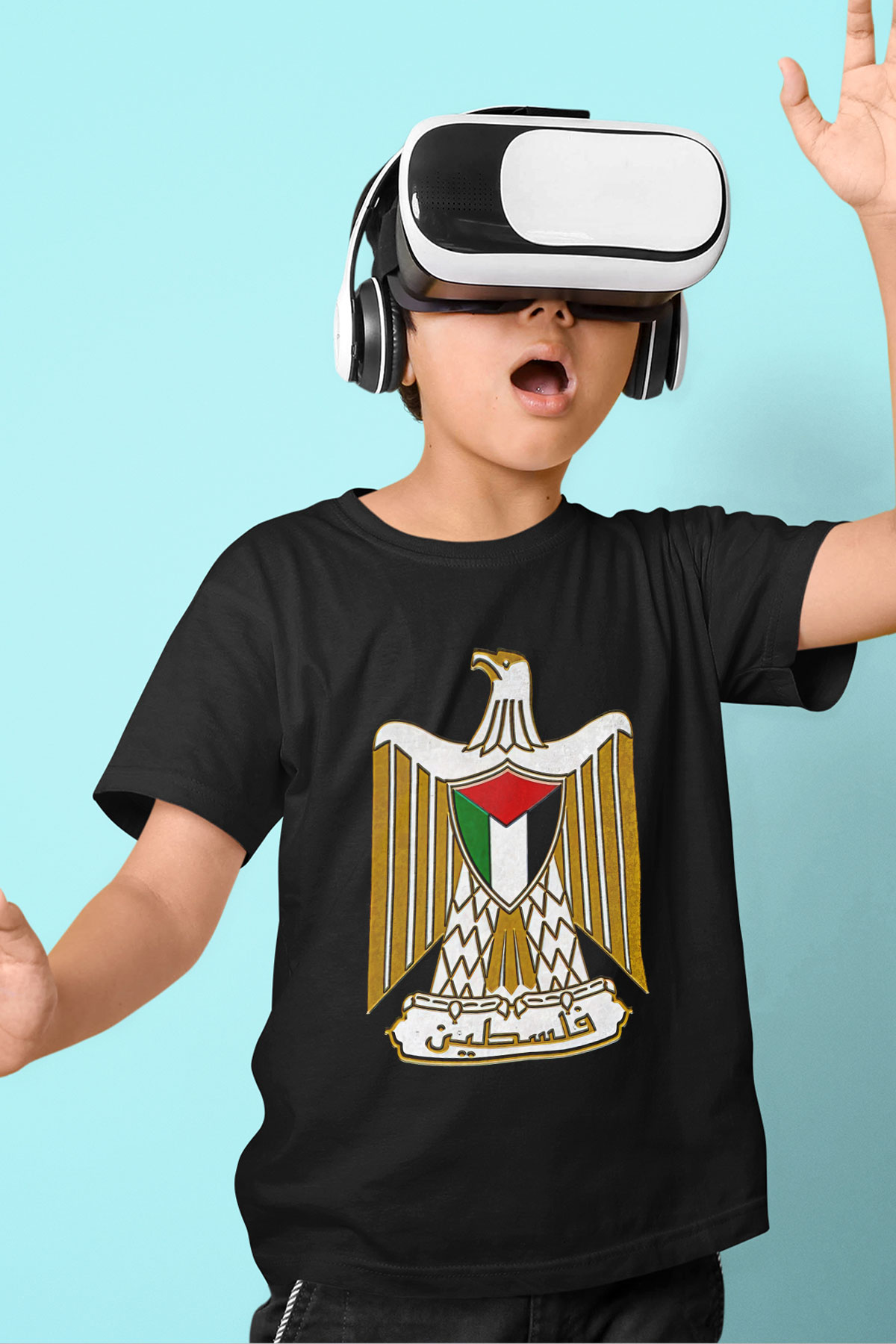 Filistin Baskılı Unisex Siyah Çocuk Tişört - Tshirt