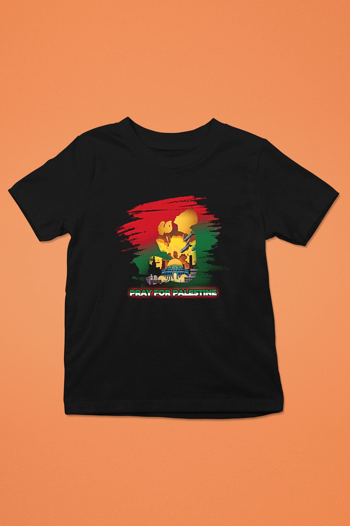 Filistin Baskılı Unisex Siyah Çocuk Tişört - Tshirt