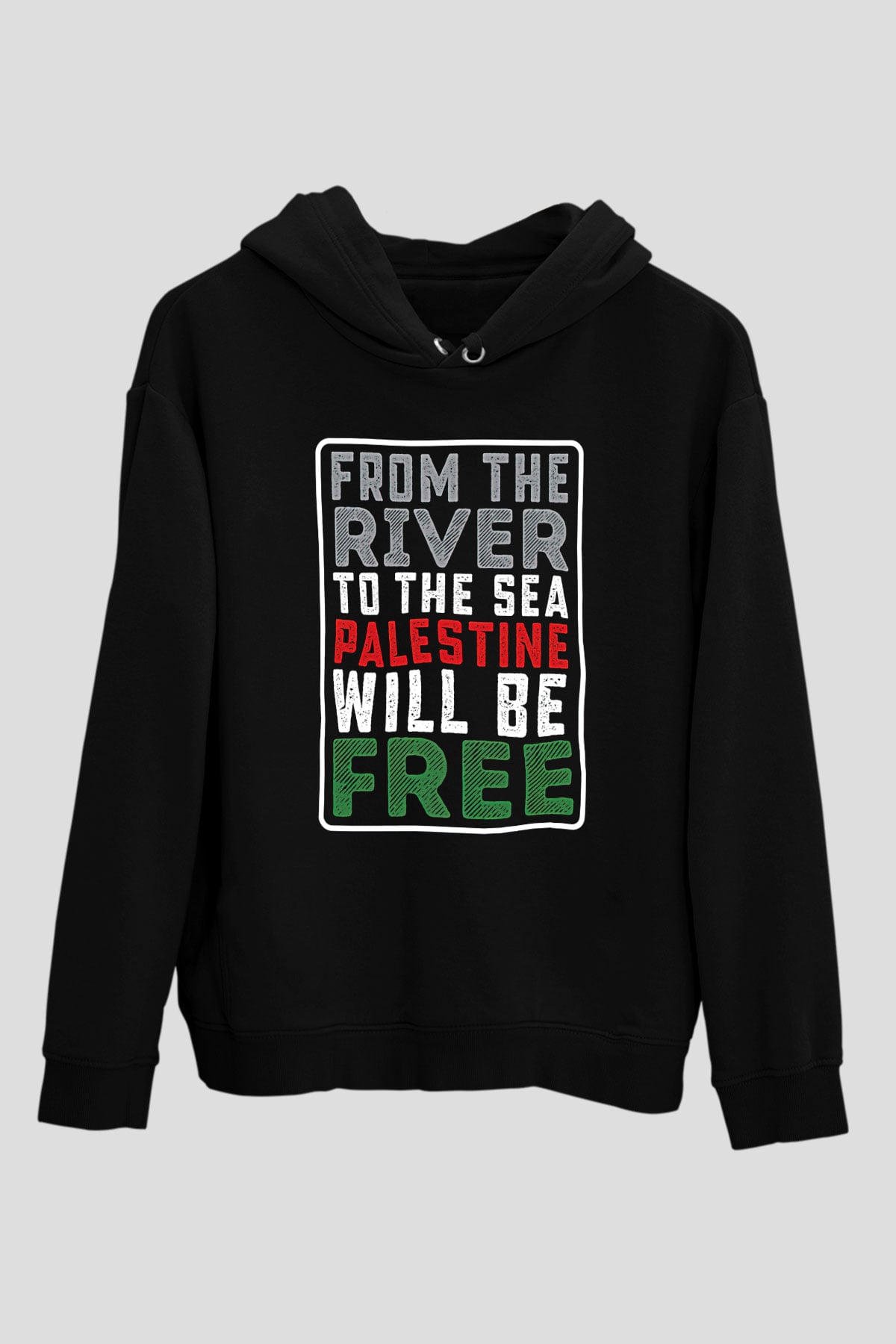 Filistin Baskılı Unisex Siyah Kapüşonlu Sweatshirt