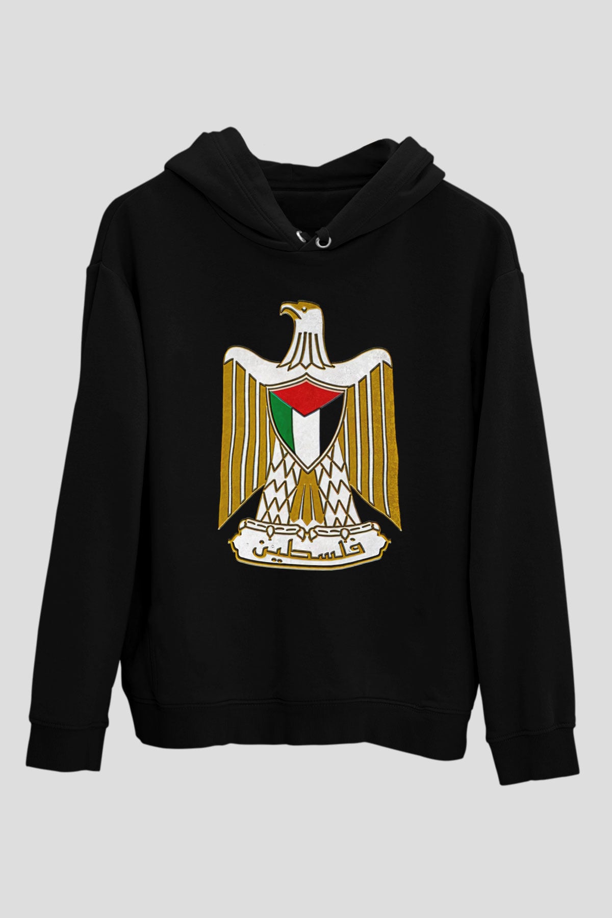 Filistin Baskılı Unisex Siyah Kapüşonlu Sweatshirt