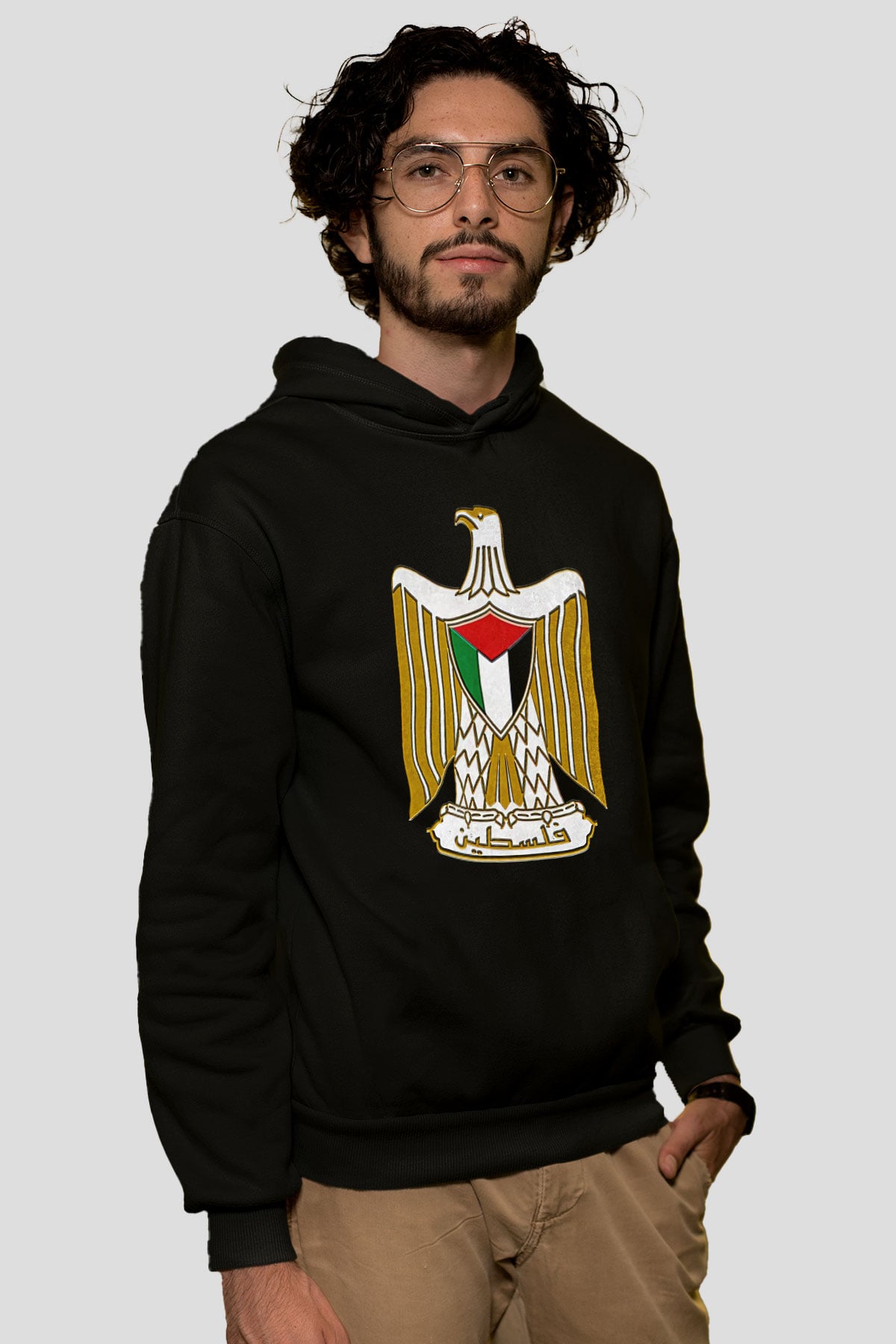 Filistin Baskılı Unisex Siyah Kapüşonlu Sweatshirt