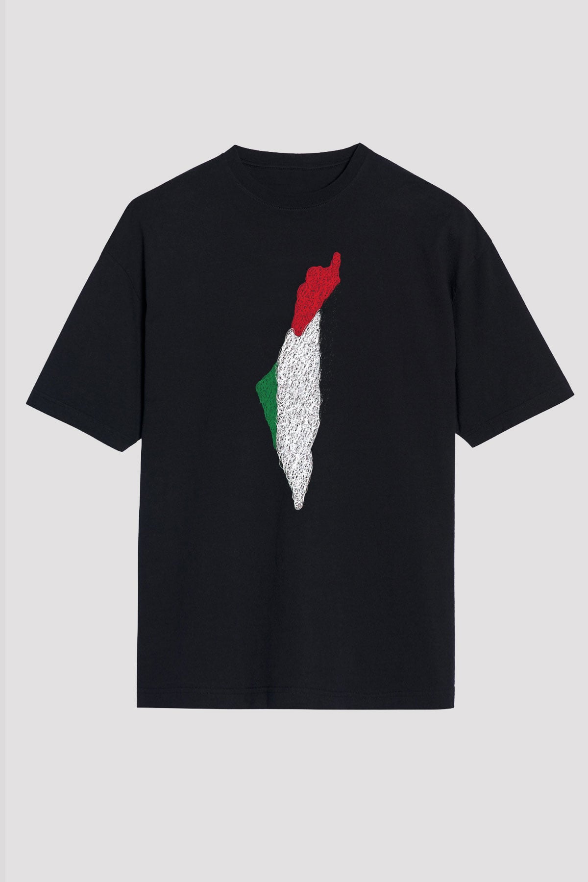 Filistin Baskılı Unisex Siyah Oversize Tişört - Tshirt