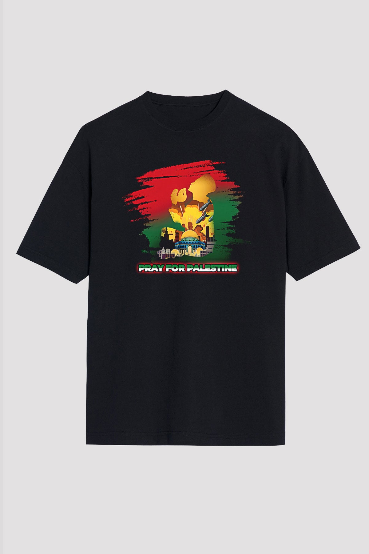 Filistin Baskılı Unisex Siyah Oversize Tişört - Tshirt