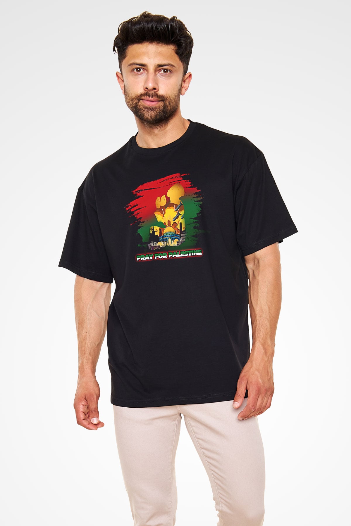 Filistin Baskılı Unisex Siyah Oversize Tişört - Tshirt