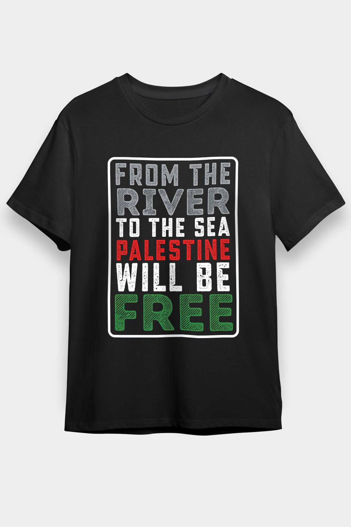 Filistin Baskılı Unisex Siyah Tişört - Tshirt