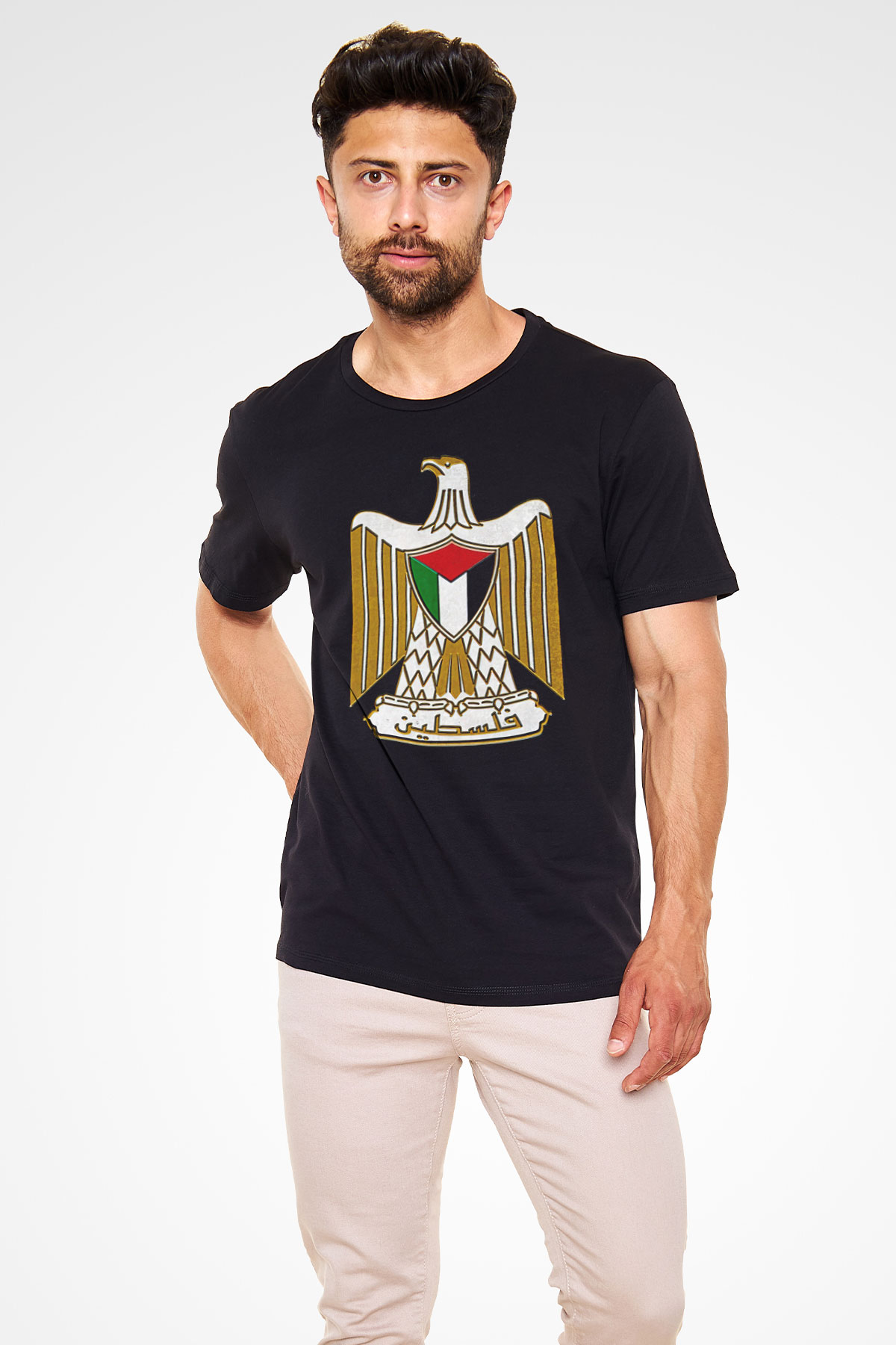 Filistin Baskılı Unisex Siyah Tişört - Tshirt