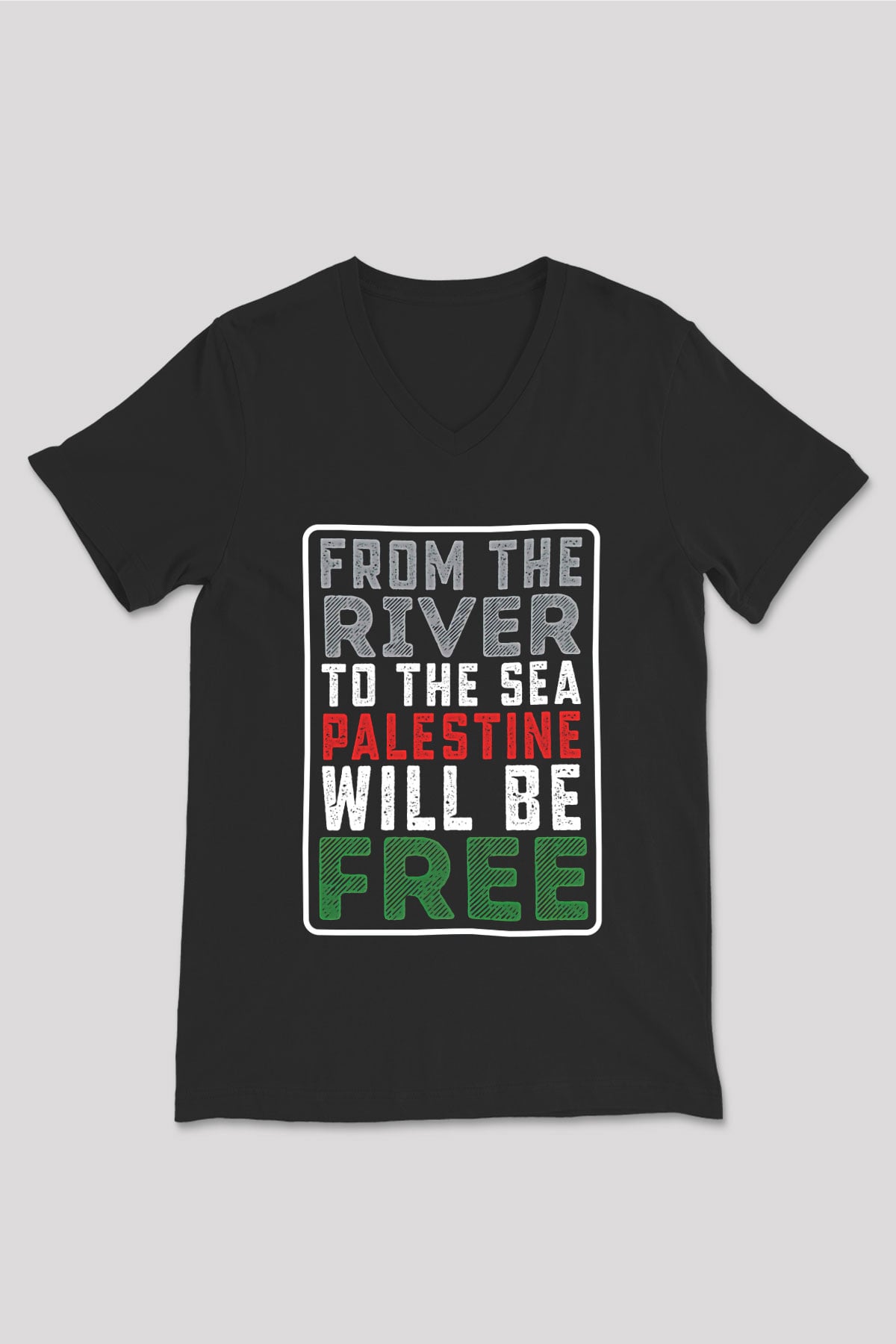 Filistin Baskılı Unisex Siyah V Yaka Tişört - Tshirt