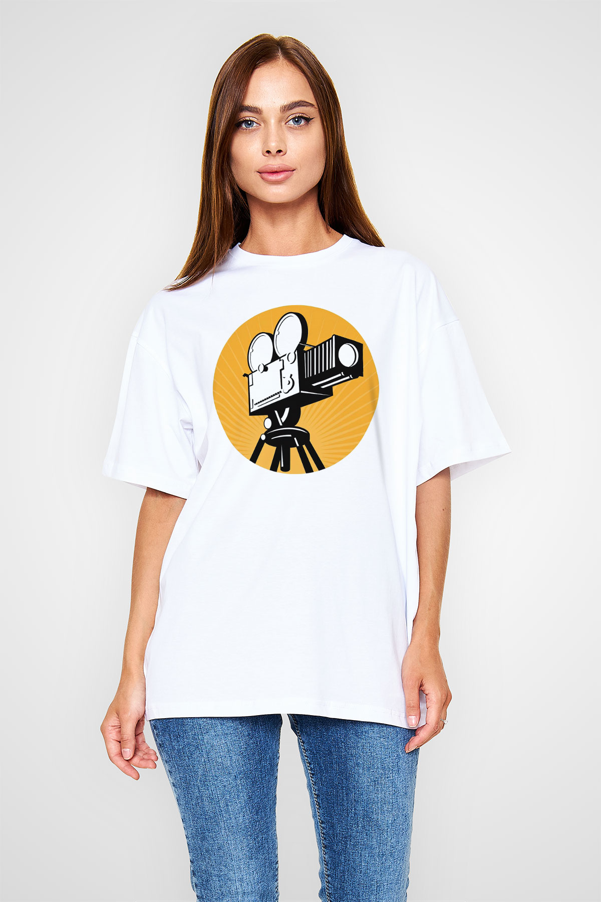 Film yönetmeni Beyaz Unisex Oversize Tişört T-Shirt