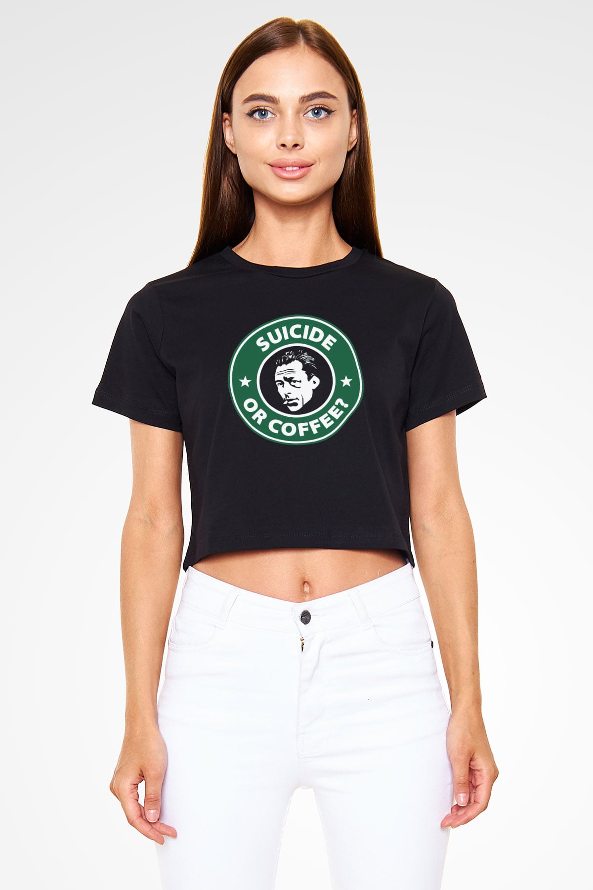 Filozof Siyah  Crop Top Tişört