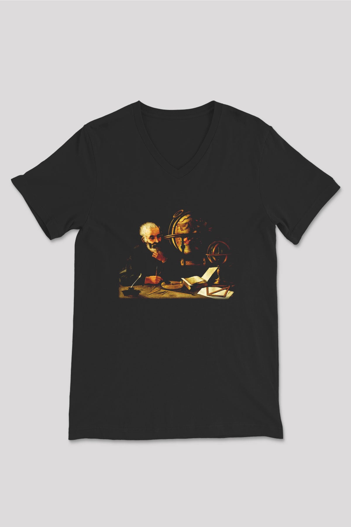 Filozof Siyah Unisex V Yaka Tişört T-Shirt