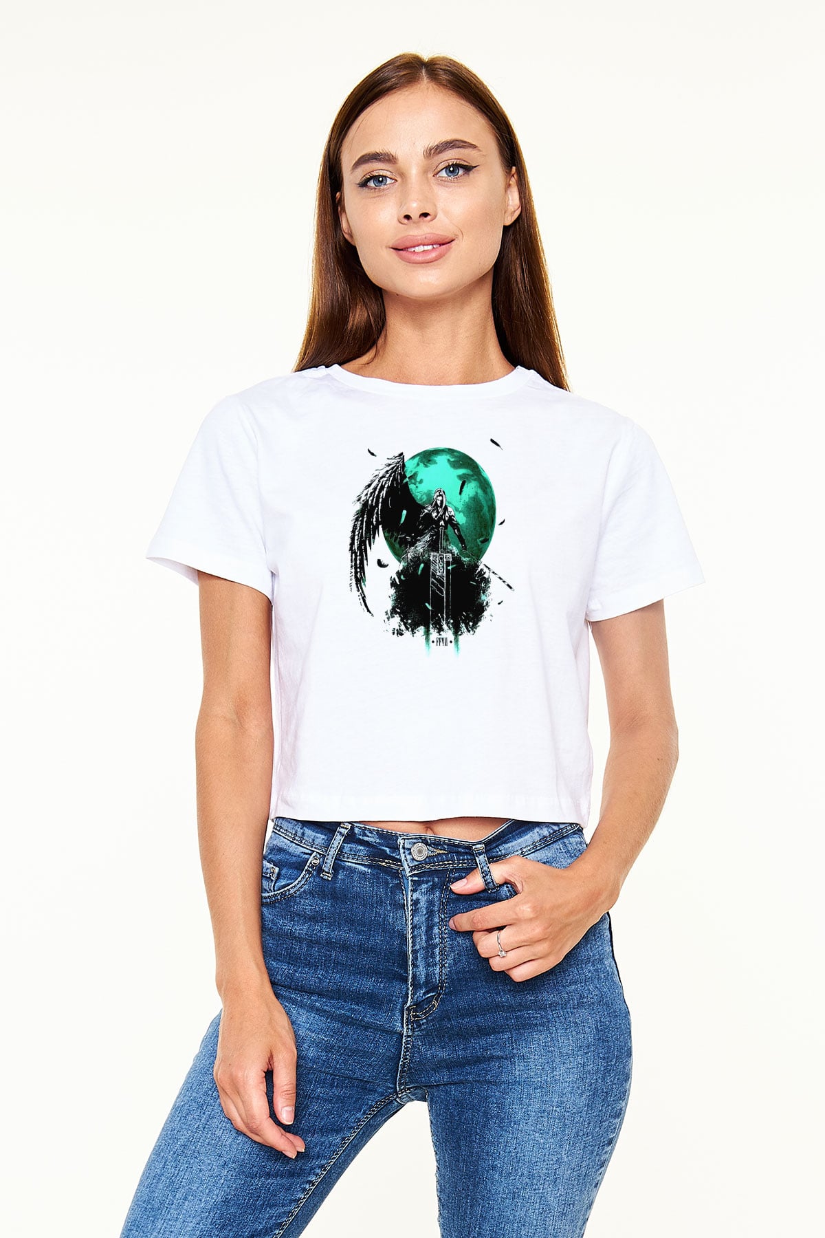 Final Fantasy Beyaz  Crop Top Tişört