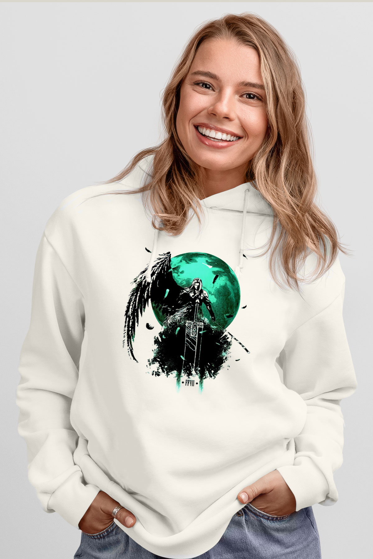 Final Fantasy Beyaz Unisex Hoodie