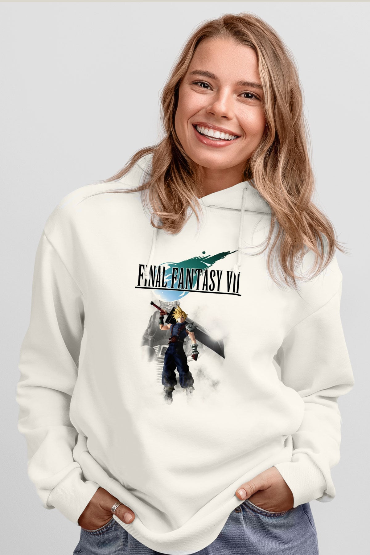 Final Fantasy Beyaz Unisex Hoodie