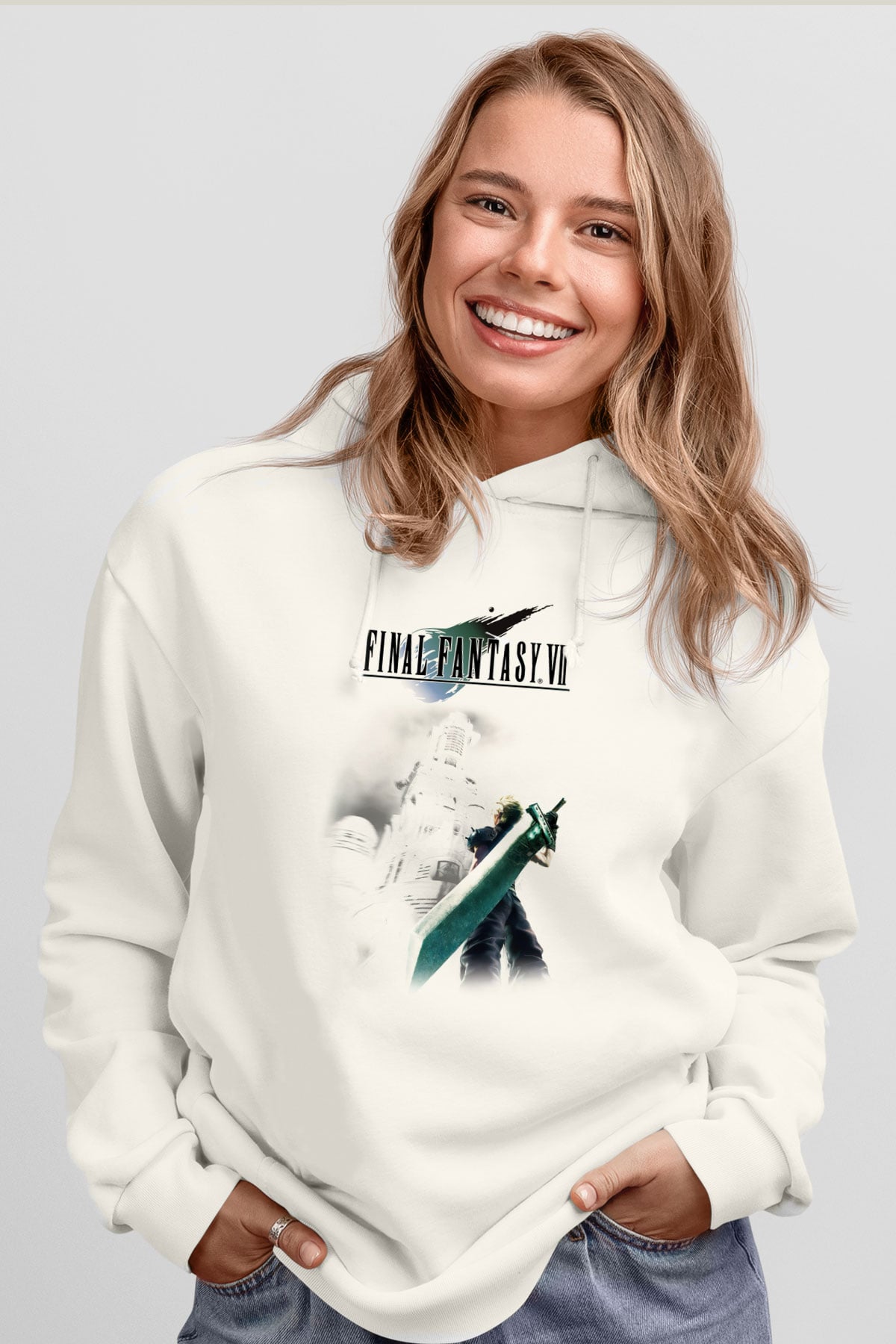 Final Fantasy Beyaz Unisex Hoodie