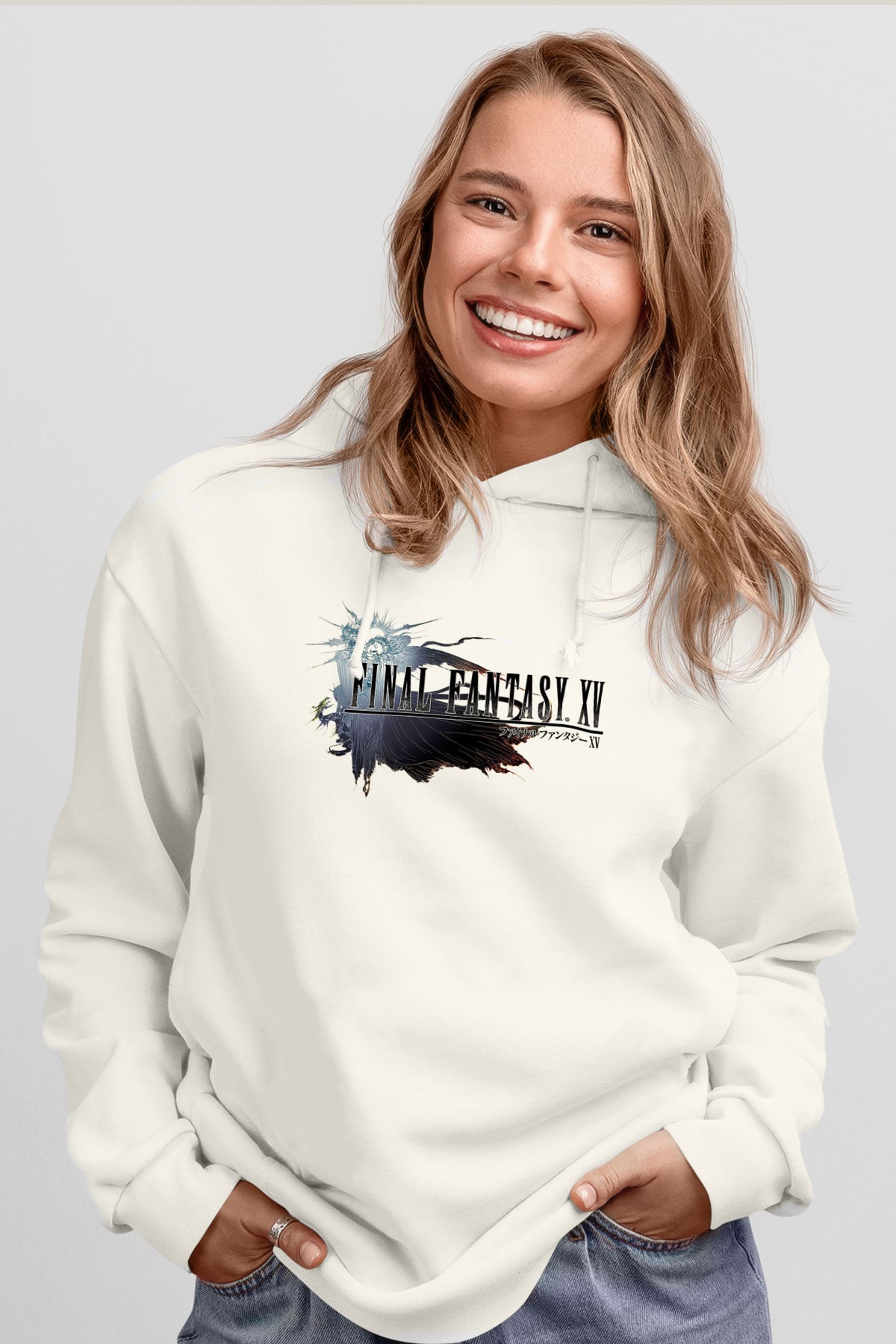 Final Fantasy Beyaz Unisex Kapşonlu Sweatshirt