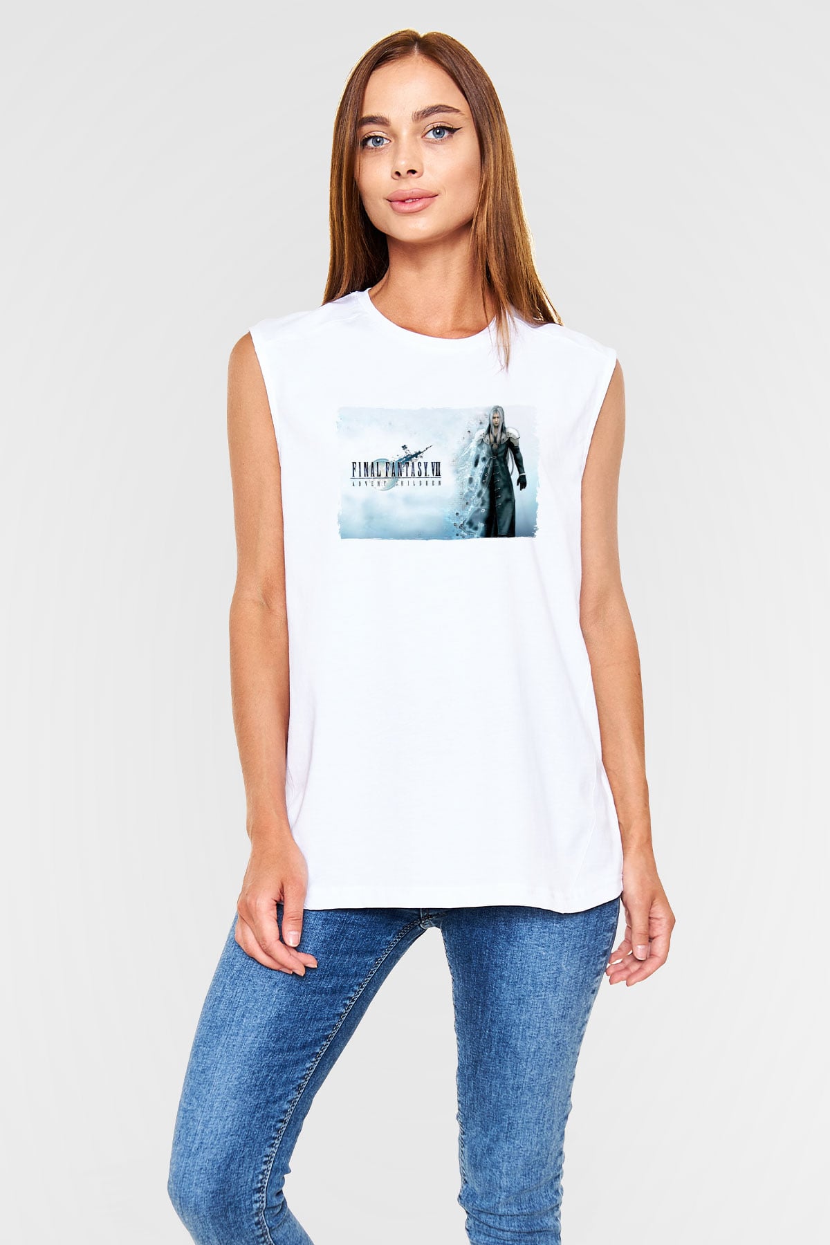 Final Fantasy Beyaz Unisex Kolsuz Tişört