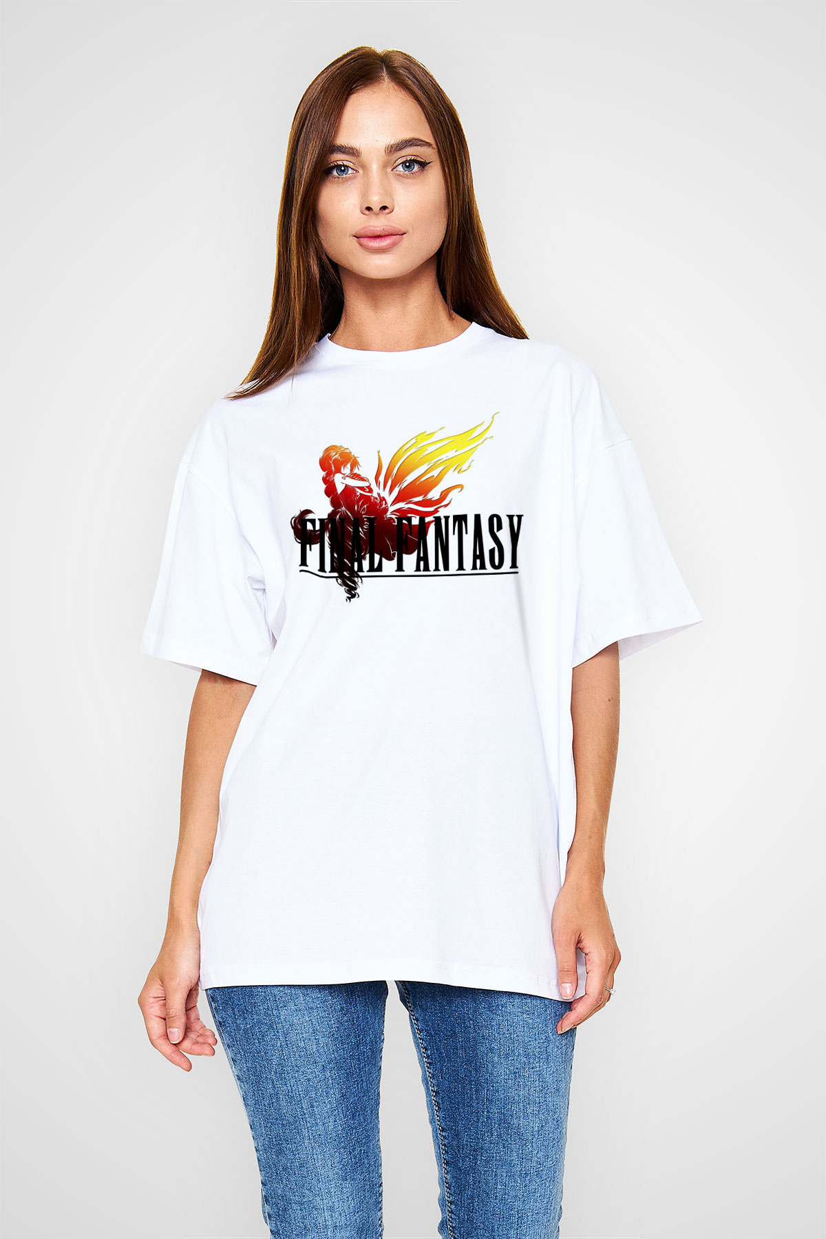 Final Fantasy Beyaz Unisex Oversize Tişört T-Shirt