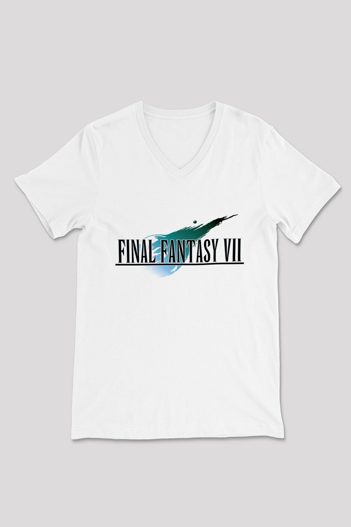 Final Fantasy Beyaz Unisex V Yaka Tişört