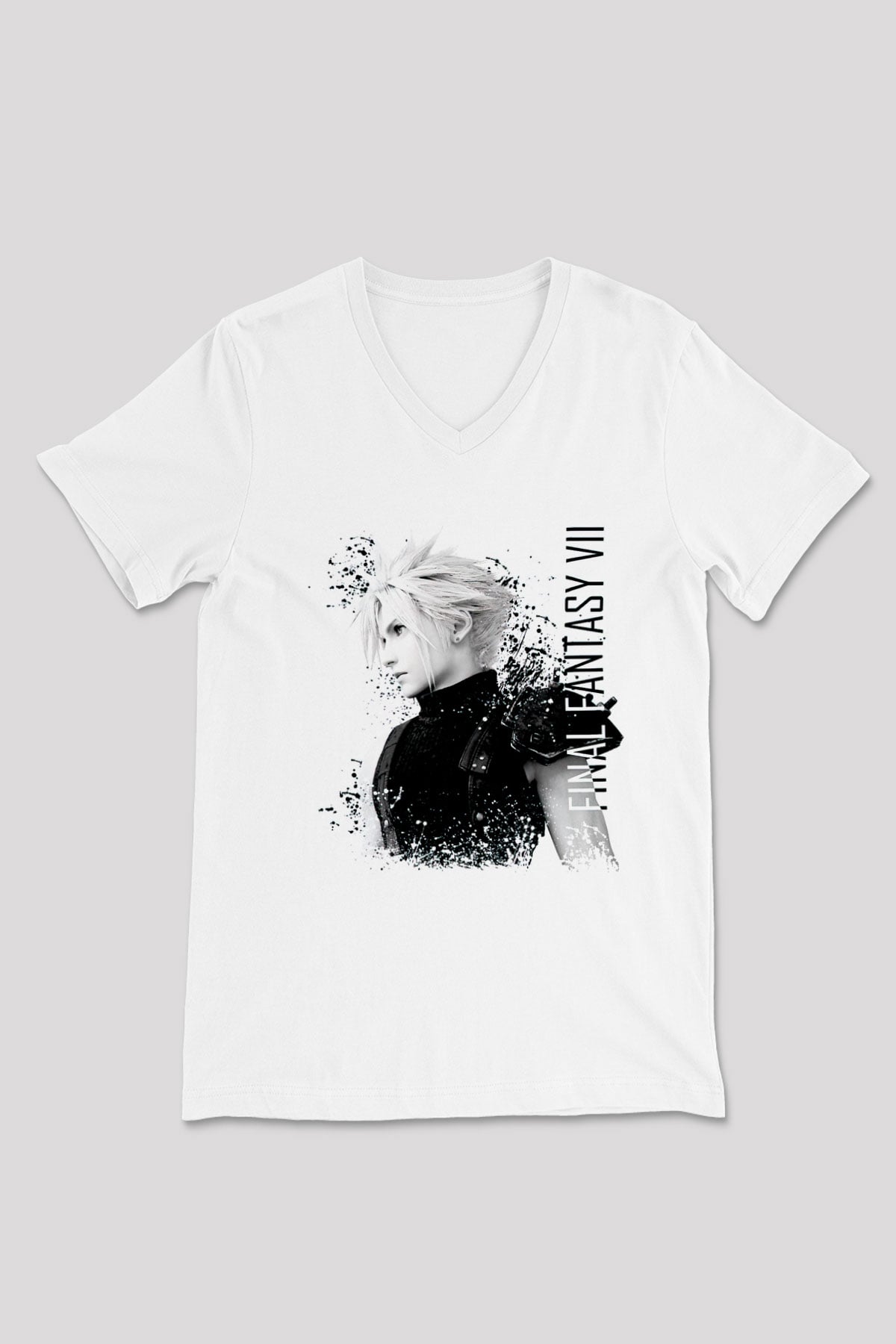 Final Fantasy Beyaz Unisex V Yaka Tişört