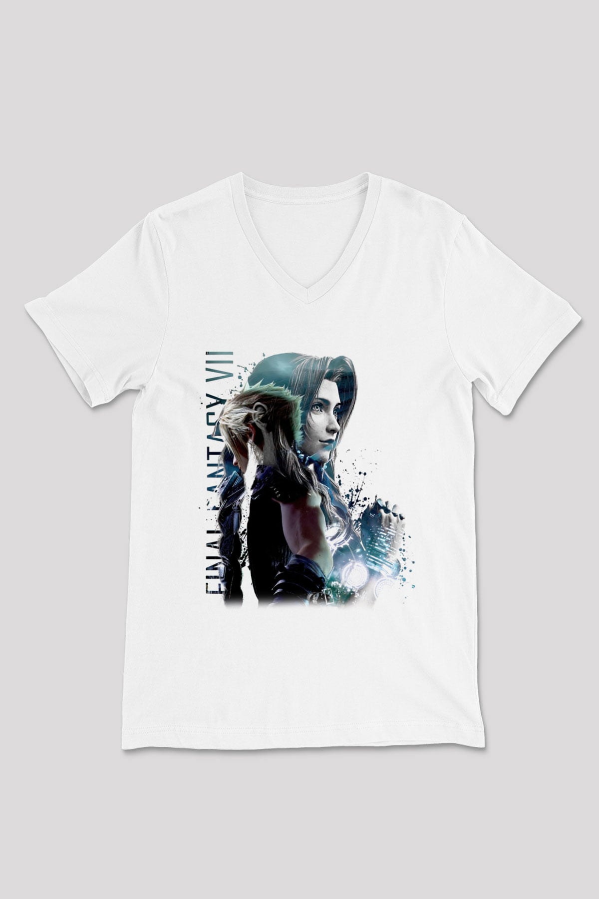 Final Fantasy Beyaz Unisex V Yaka Tişört
