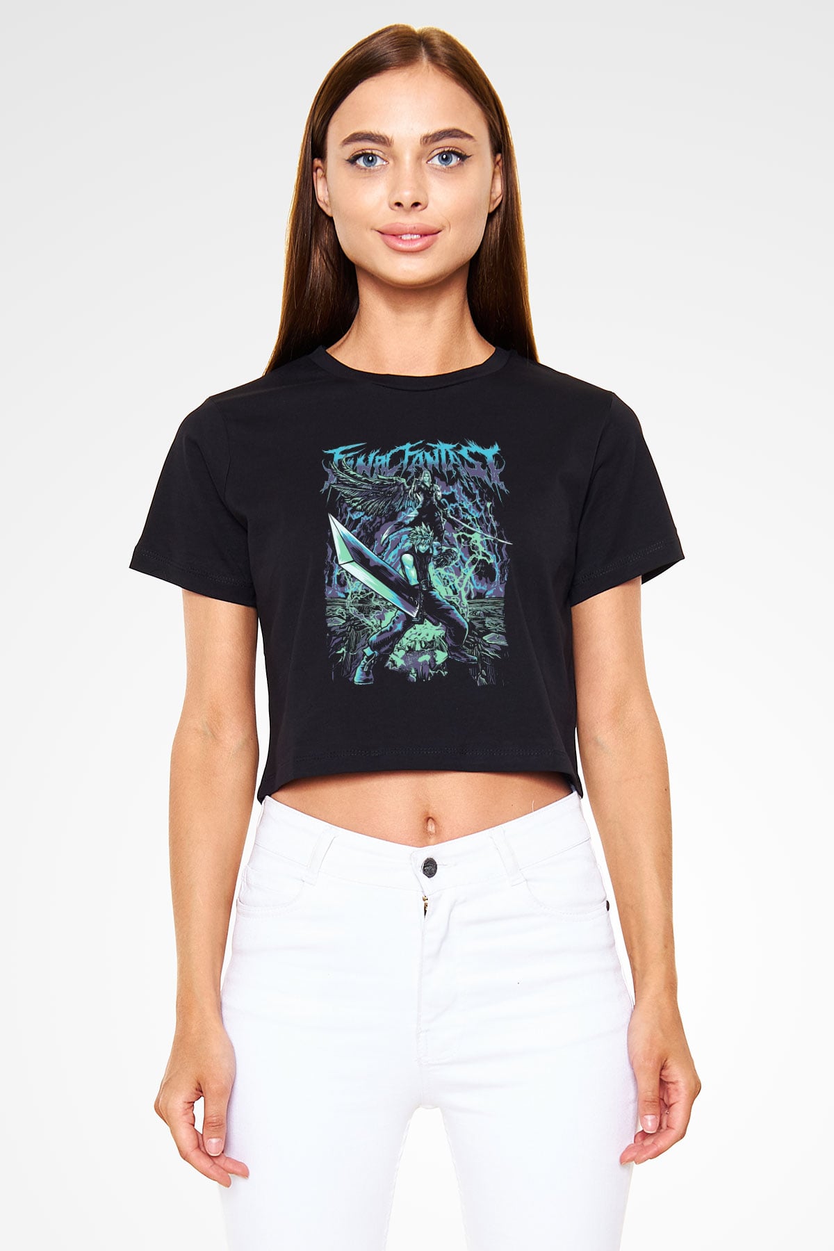 Final Fantasy Siyah  Crop Top Tişört