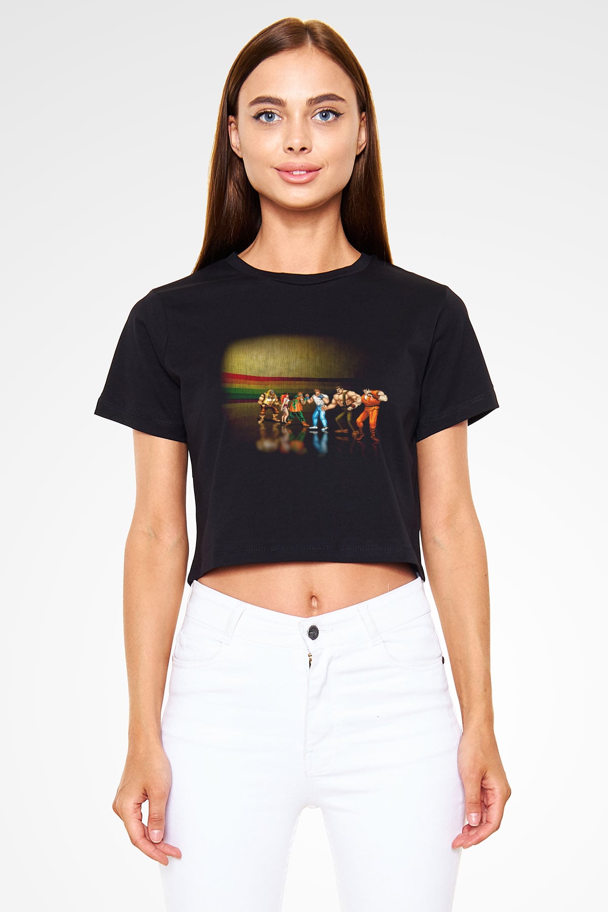 Final Fight Siyah Crop Top Tişört