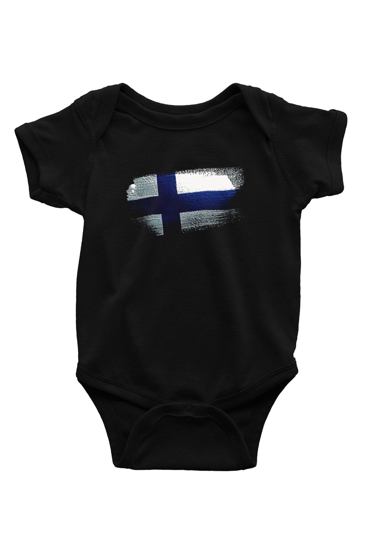 Finlandiya - Finland Bayrağı Baskılı Unisex Siyah Bebek Body - Zıbın
