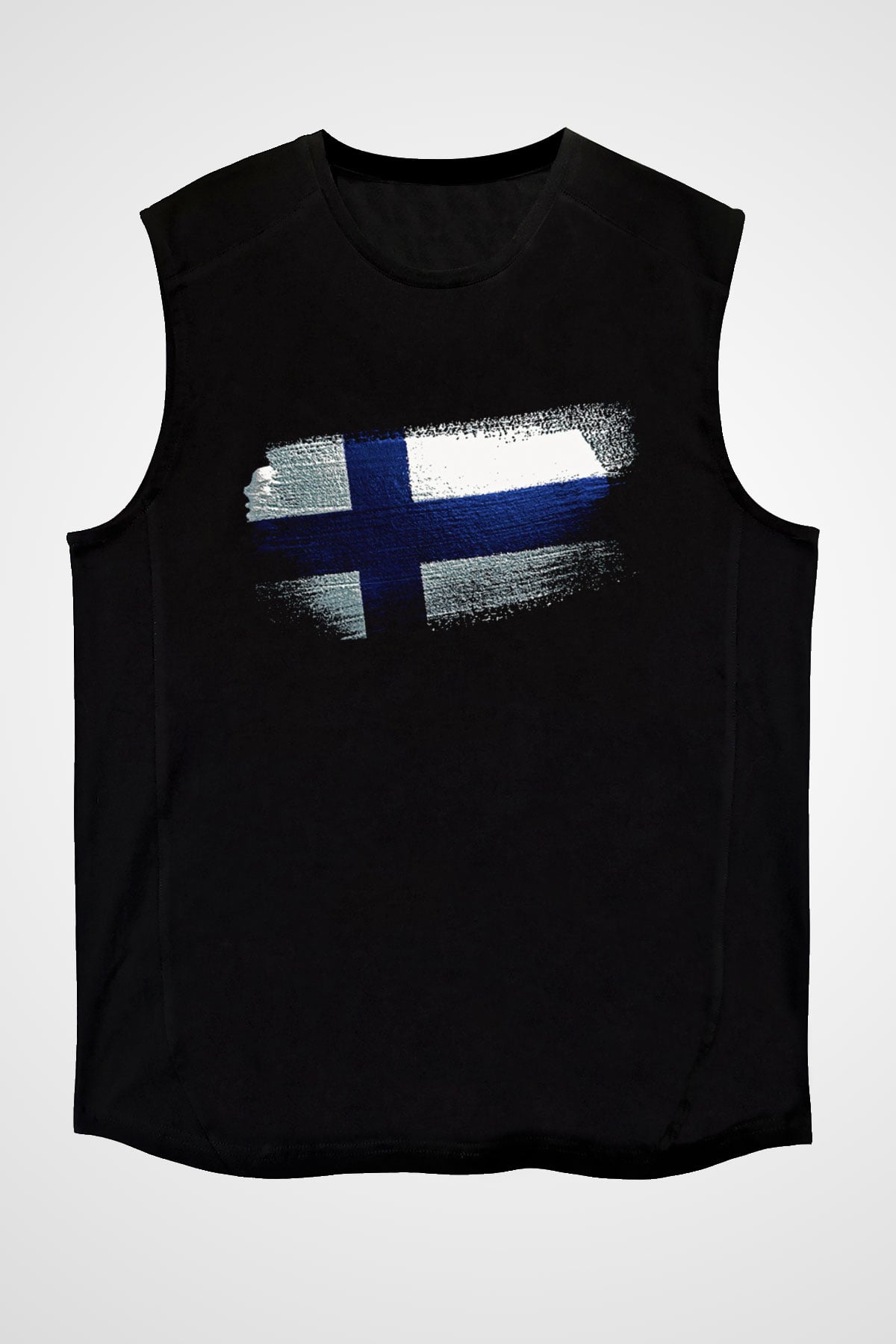Finlandiya - Finland Bayrağı Baskılı Unisex Siyah Kolsuz Tişört