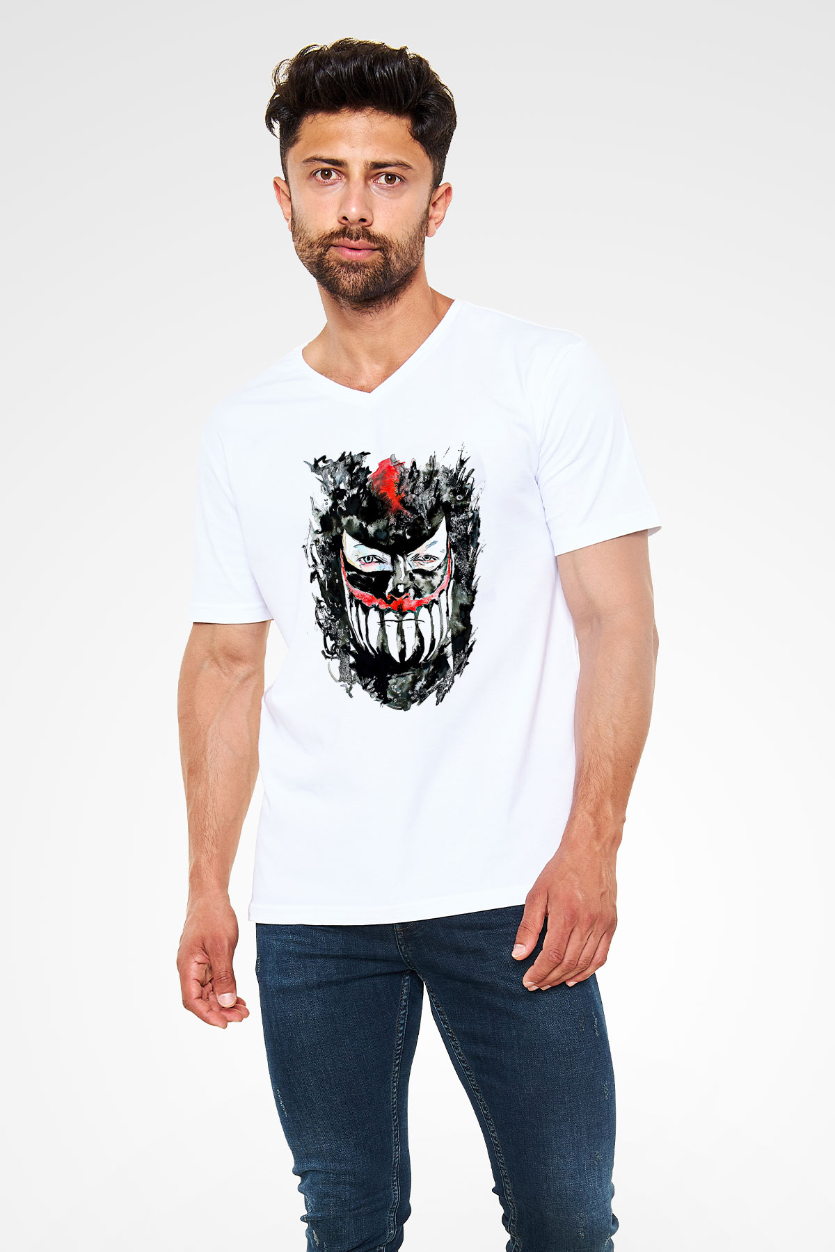 Finn Balor Baskılı Beyaz Unisex V Yaka Tişört - Tshirt