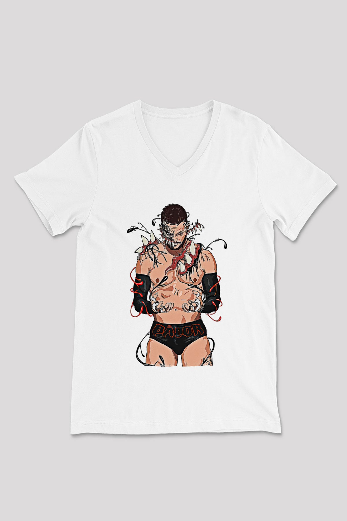 Finn Balor Baskılı Beyaz Unisex V Yaka Tişört - Tshirt