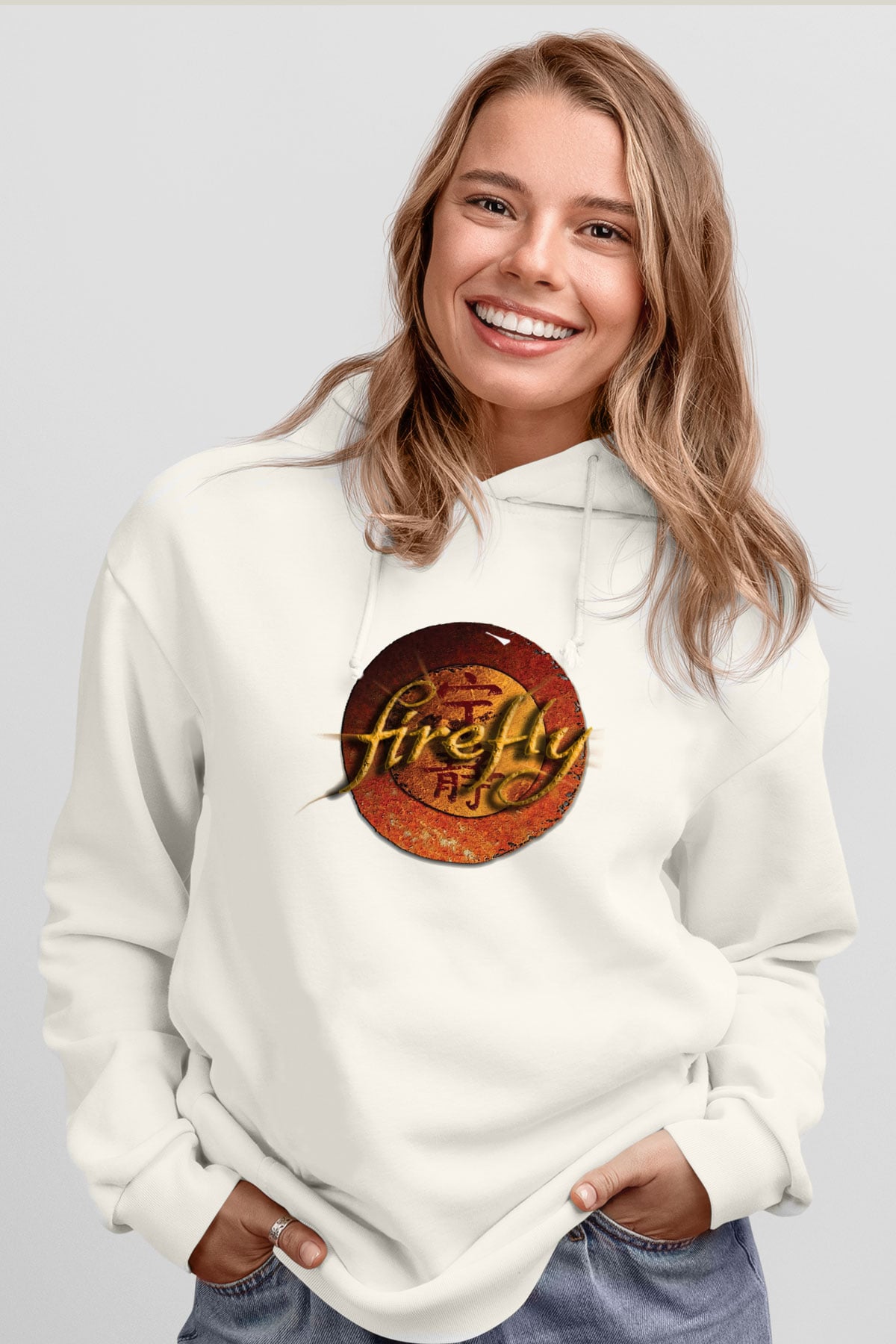 Firefly Beyaz Unisex Kapşonlu Sweatshirt