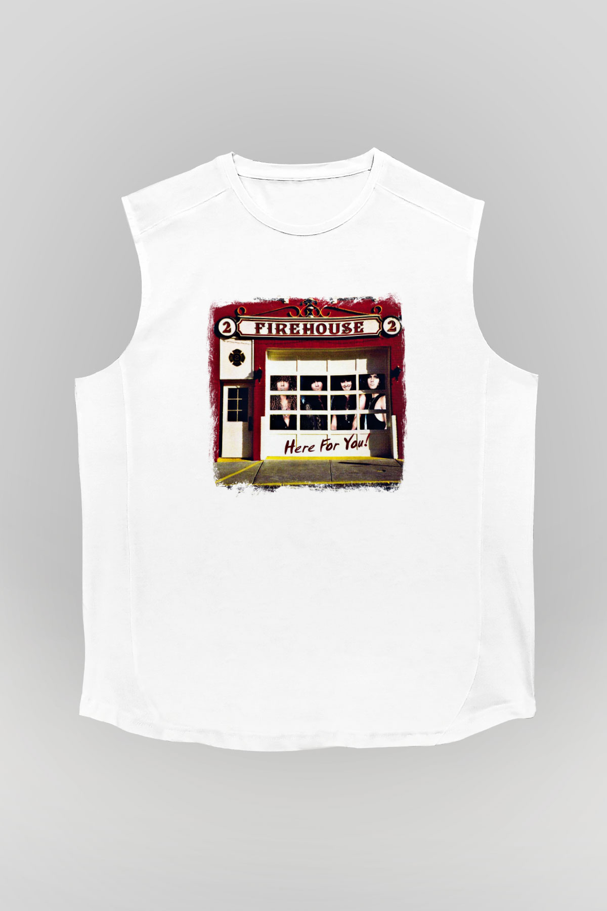 FireHouse Baskılı Unisex Beyaz Kolsuz Tişört