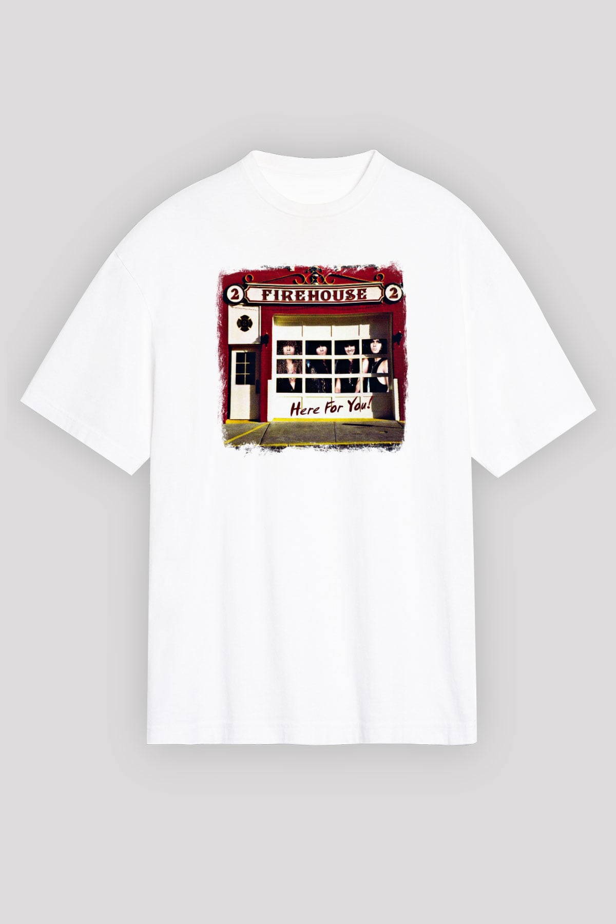 FireHouse Baskılı Unisex Beyaz Oversize Tişört