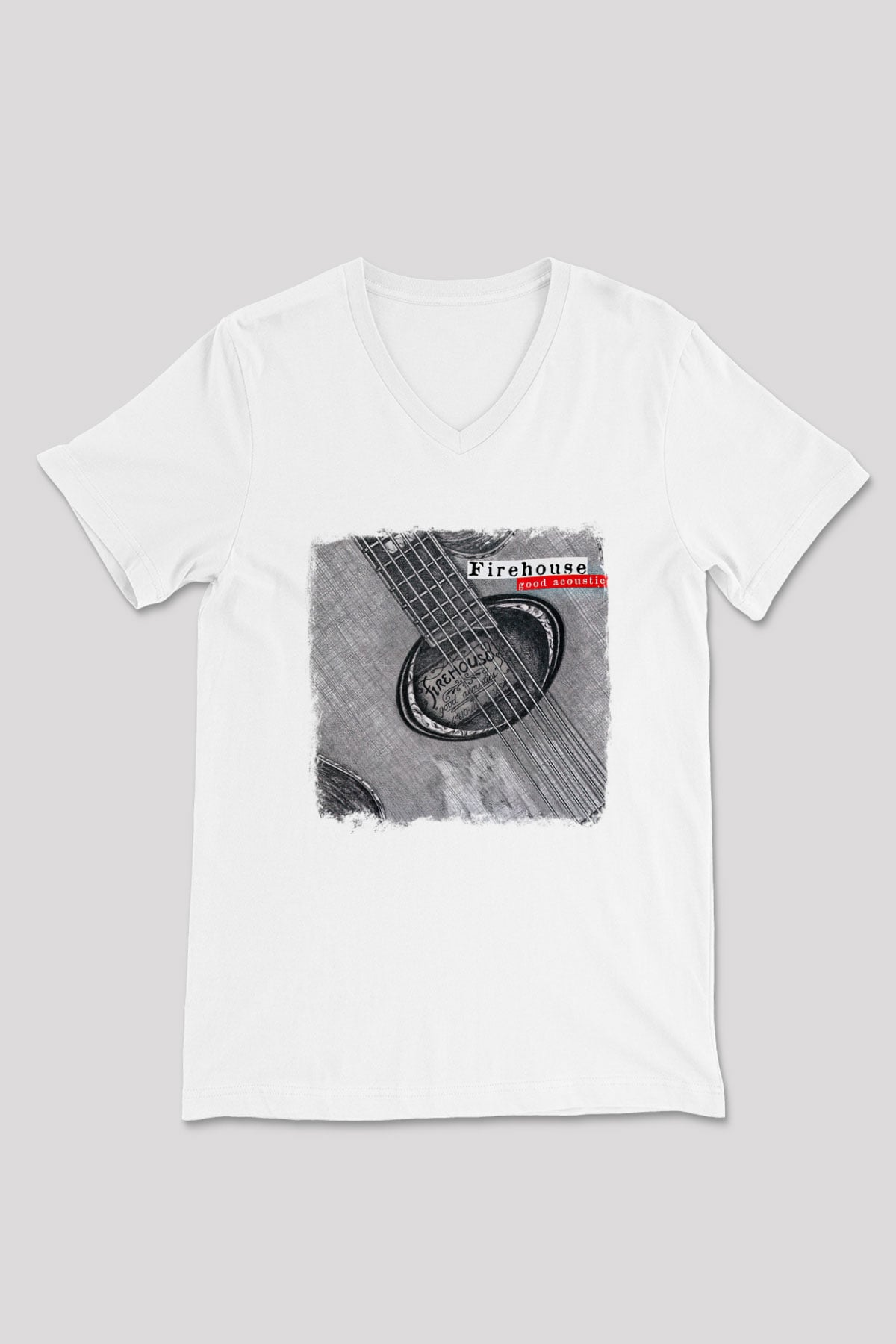 FireHouse Baskılı Unisex Beyaz V Yaka Tişört