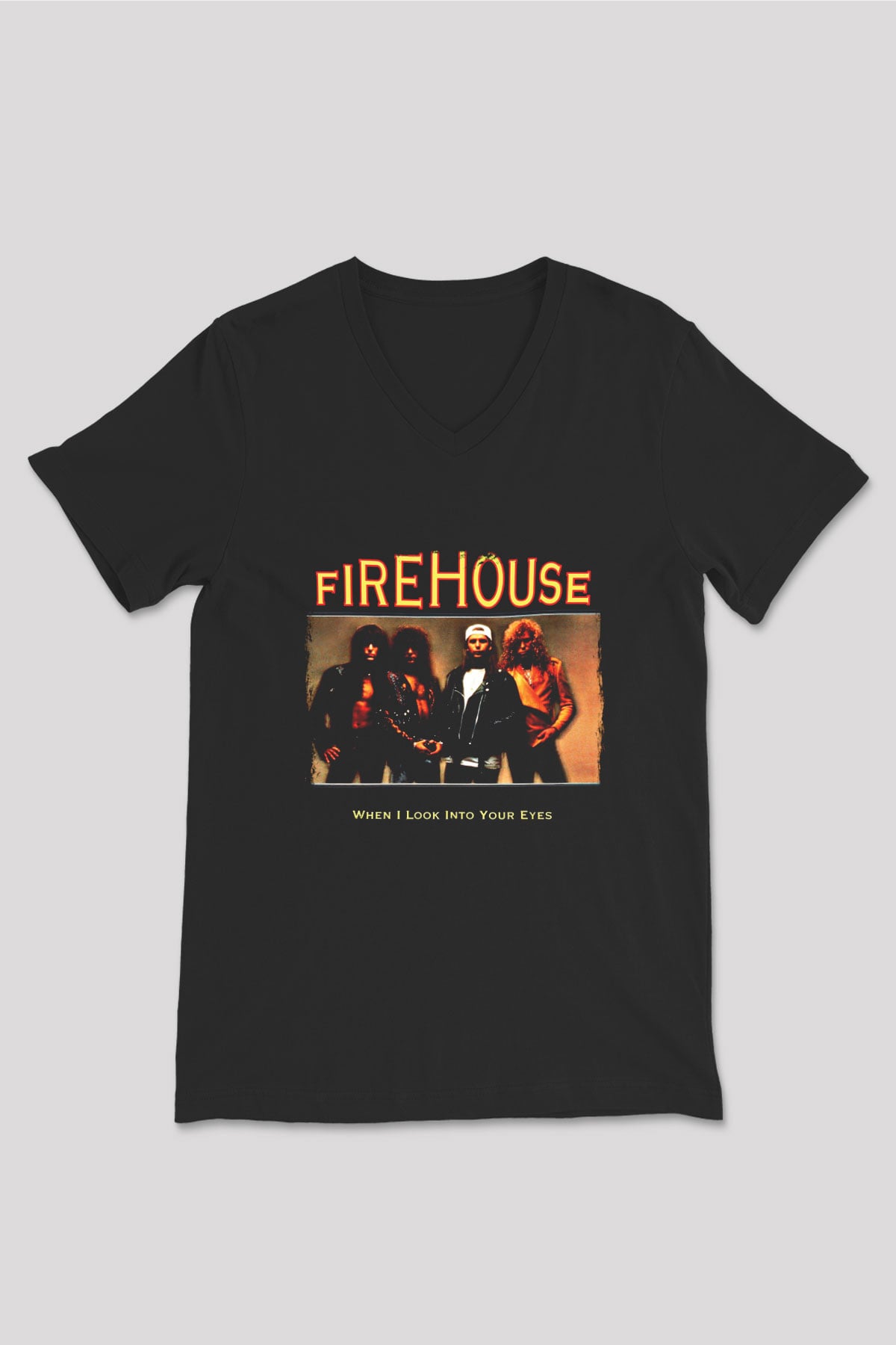 FireHouse Baskılı Unisex Siyah V Yaka Tişört