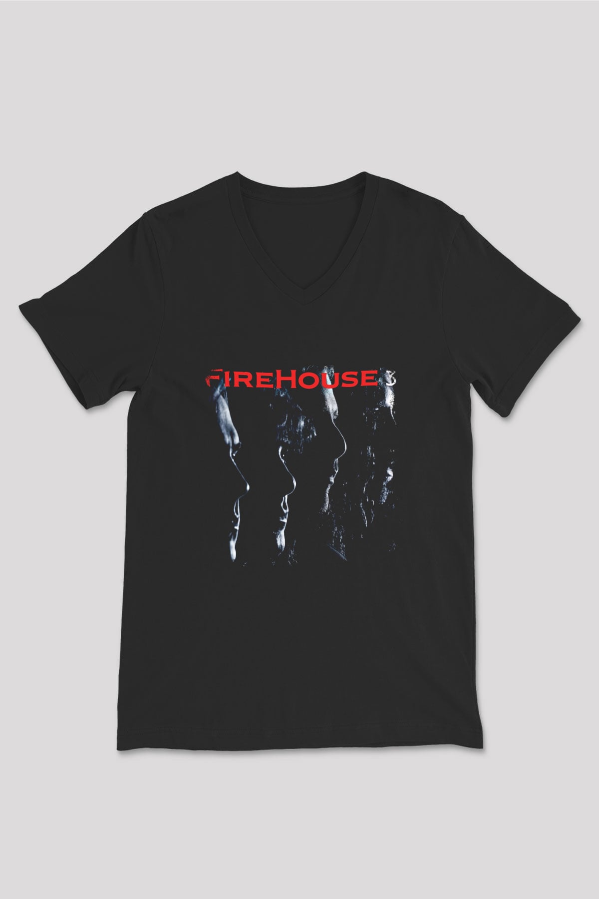 FireHouse Baskılı Unisex Siyah V Yaka Tişört