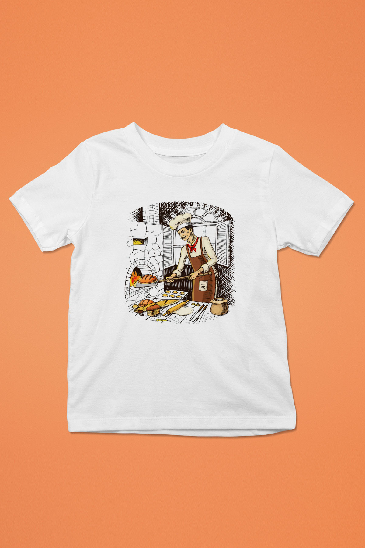Fırıncı Baskılı Beyaz Unisex Çocuk Tişört