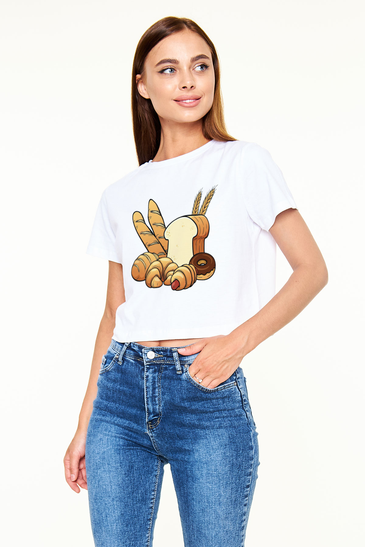 Fırıncı Beyaz Croptop Tişört