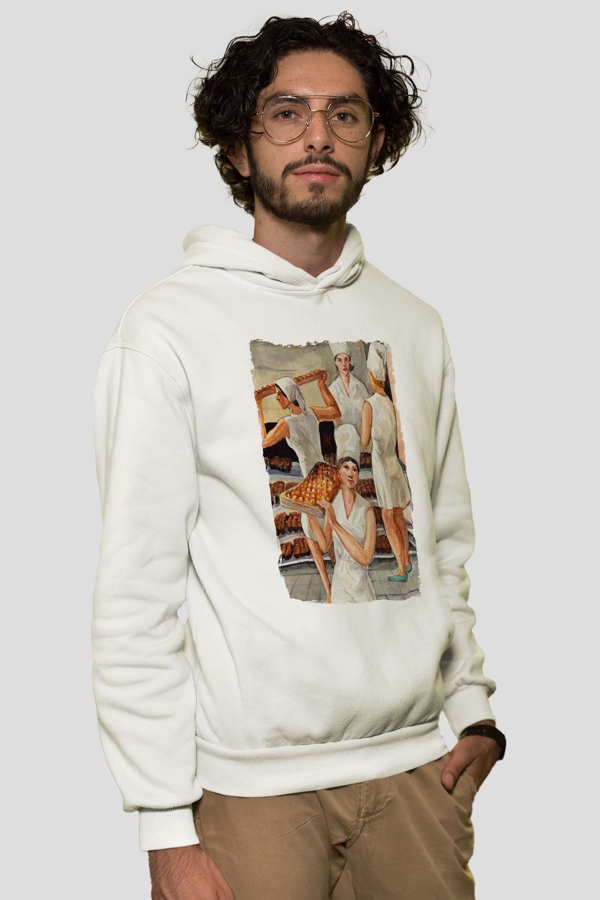 Fırıncı Beyaz Unisex Kapüşonlu Sweatshirt