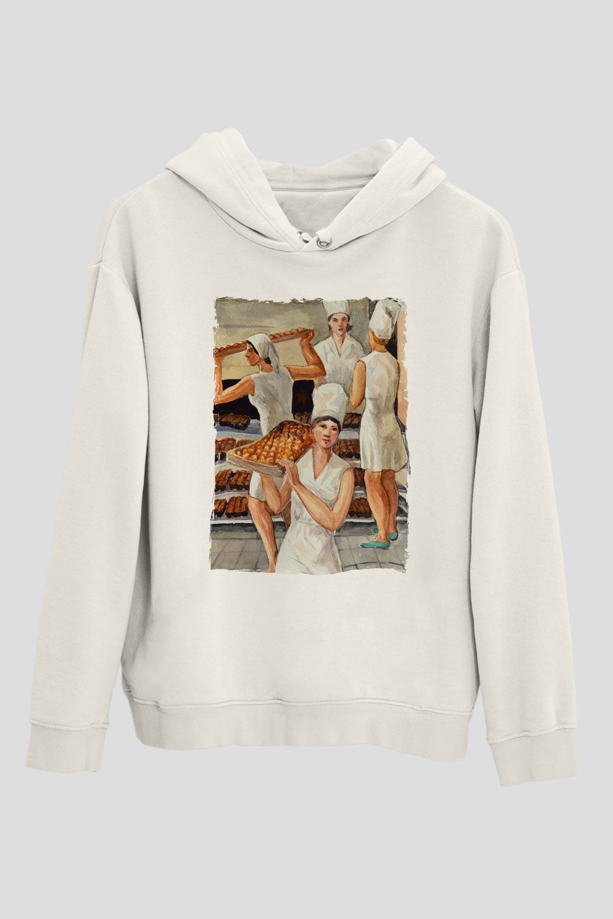 Fırıncı Beyaz Unisex Kapüşonlu Sweatshirt