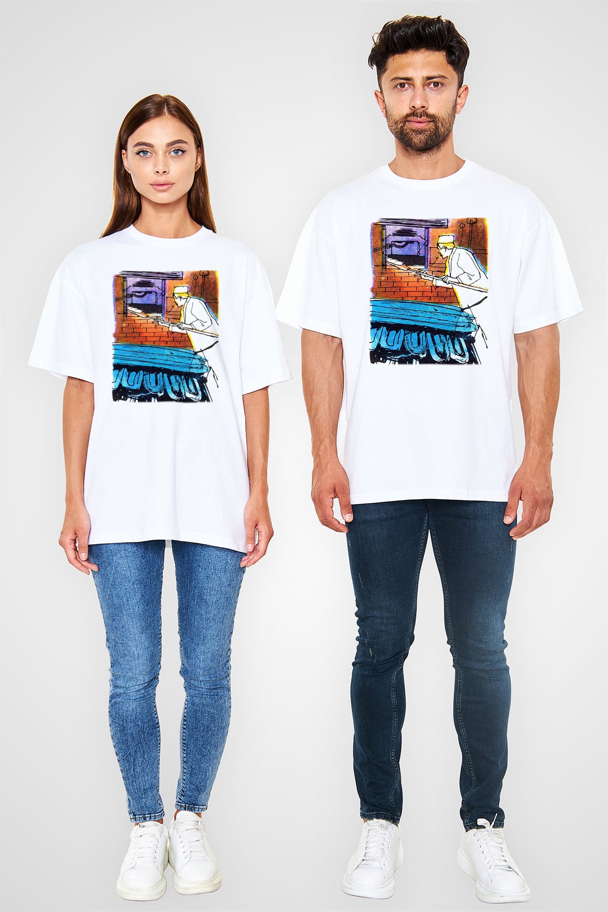 Fırıncı Beyaz Unisex Oversize Tişört T-Shirt