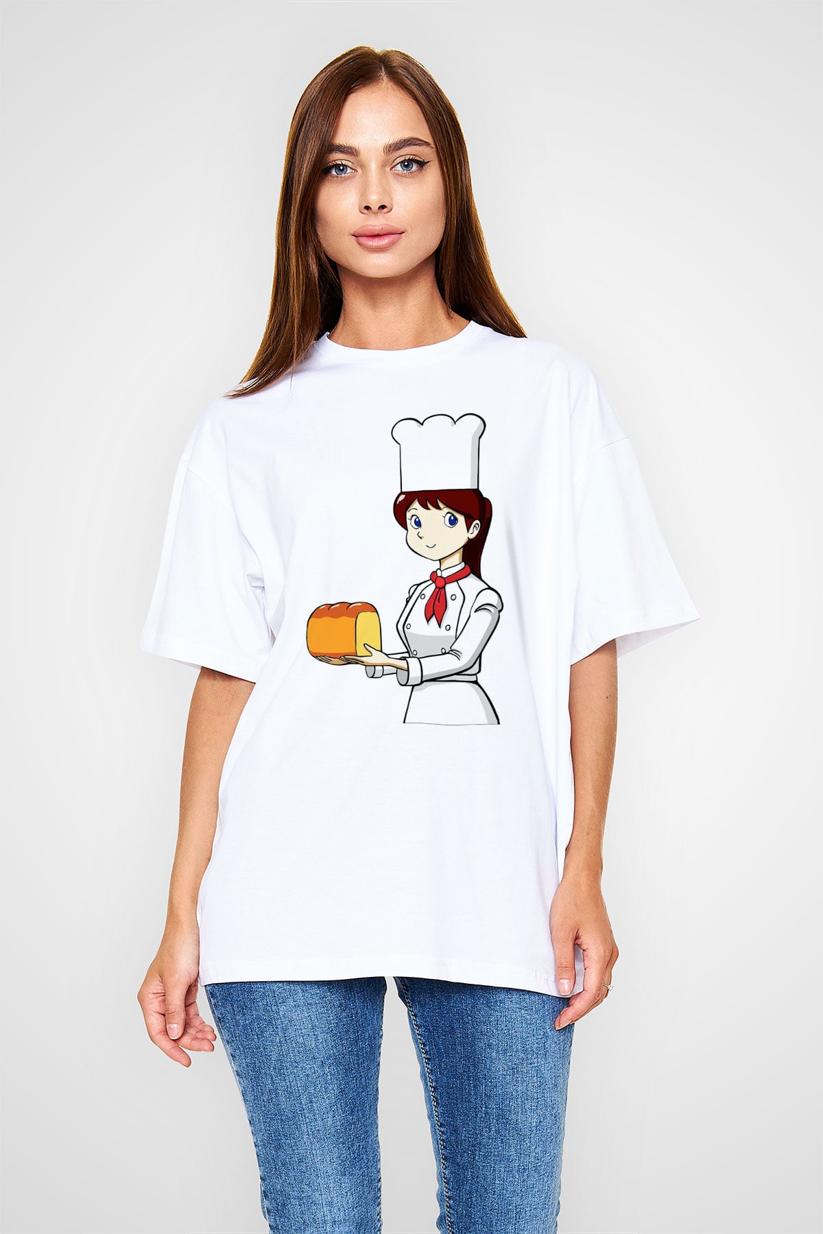 Fırıncı Beyaz Unisex Oversize Tişört T-Shirt
