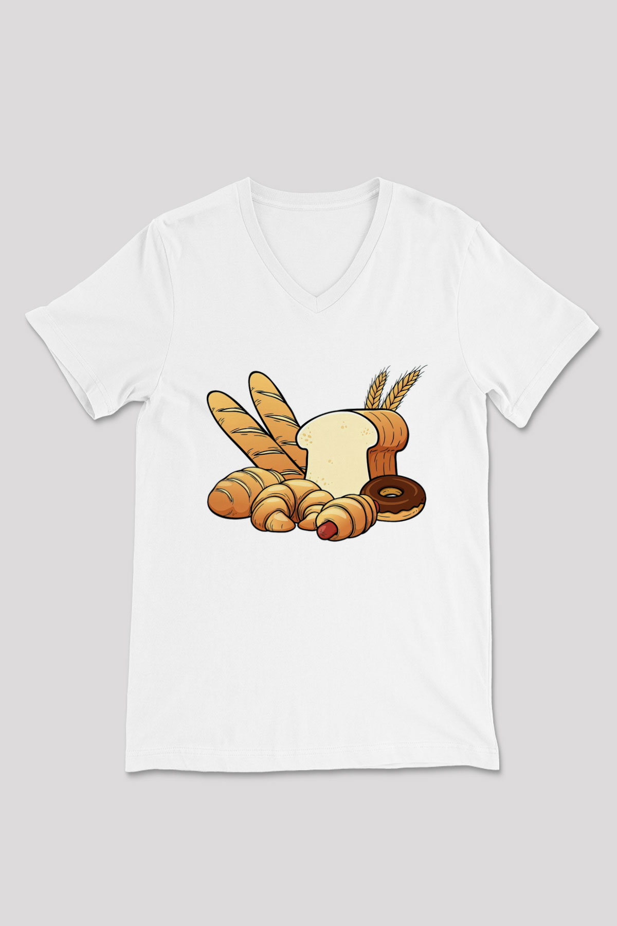 Fırıncı Beyaz Unisex V Yaka Tişört T-Shirt