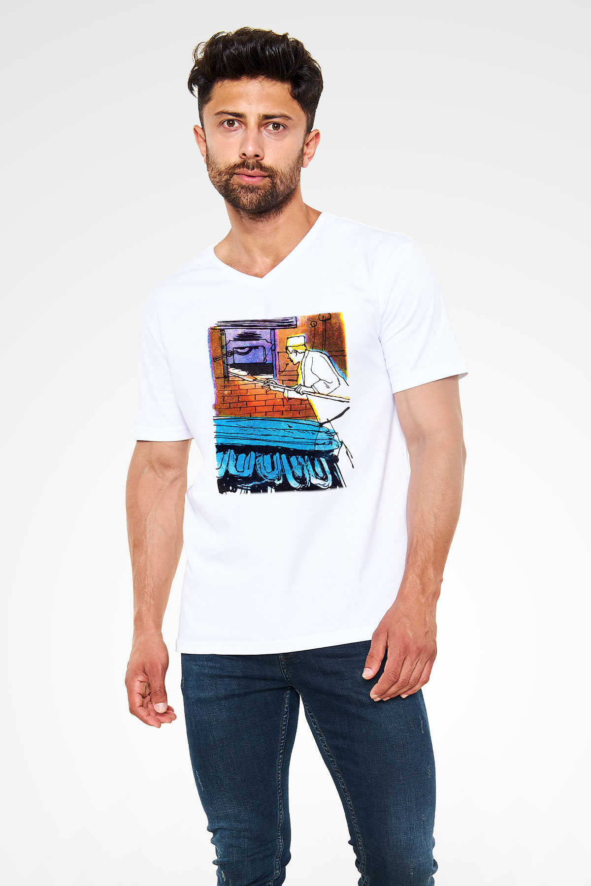 Fırıncı Beyaz Unisex V Yaka Tişört T-Shirt
