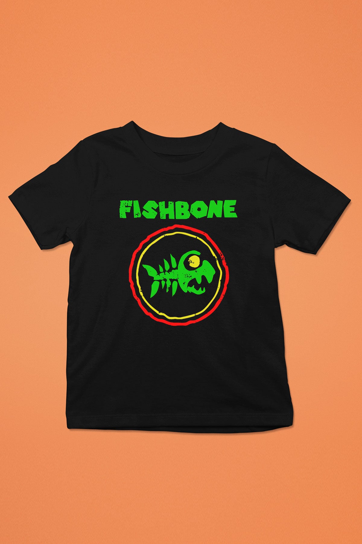 Fishbone Baskılı Siyah Unisex Çocuk Tişört