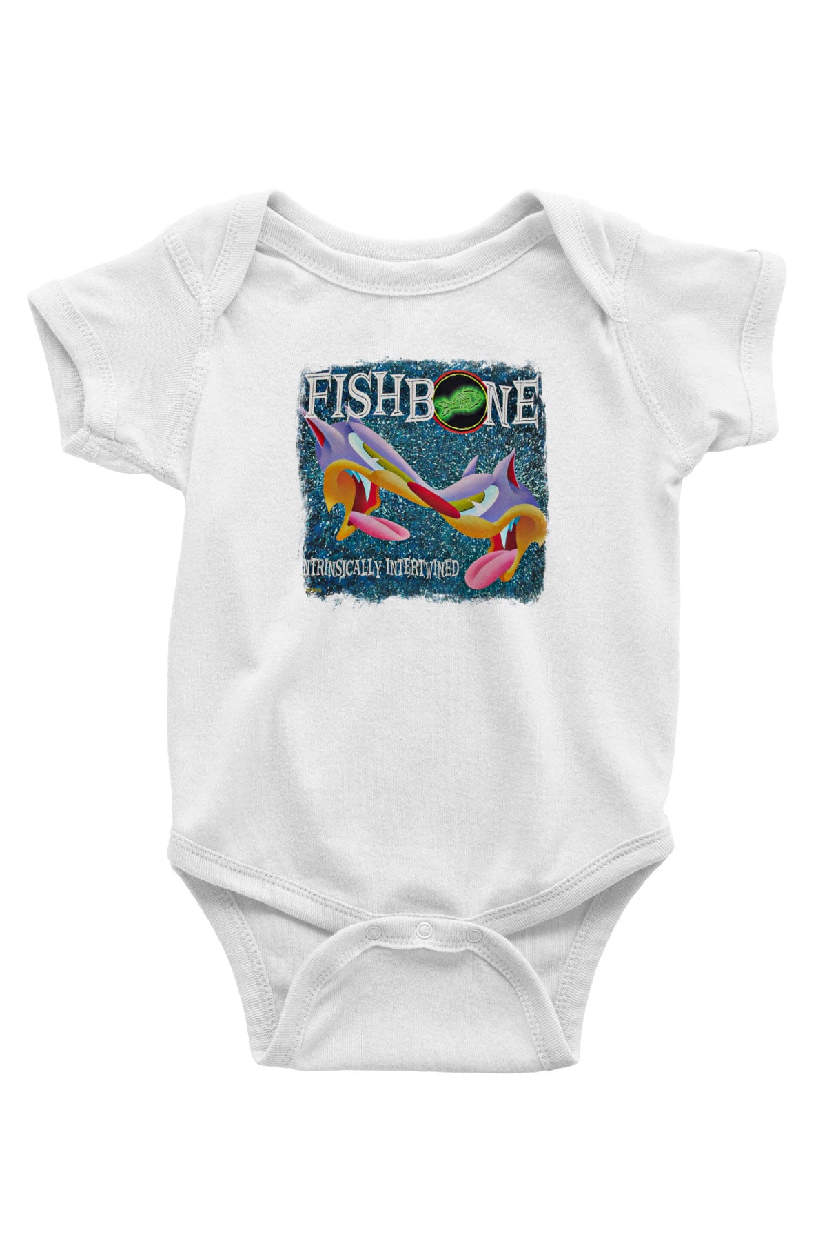 Fishbone Baskılı Unisex Beyaz Bebek Body - Zıbın