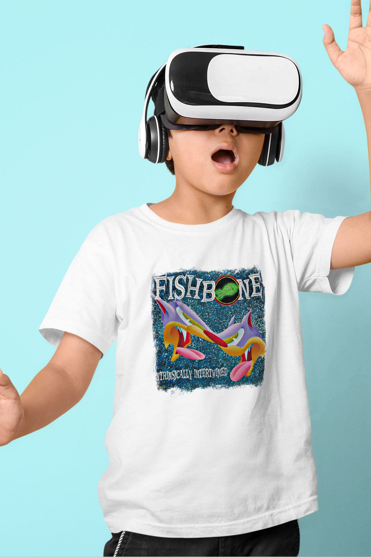 Fishbone Baskılı Unisex Beyaz Çocuk Tişört