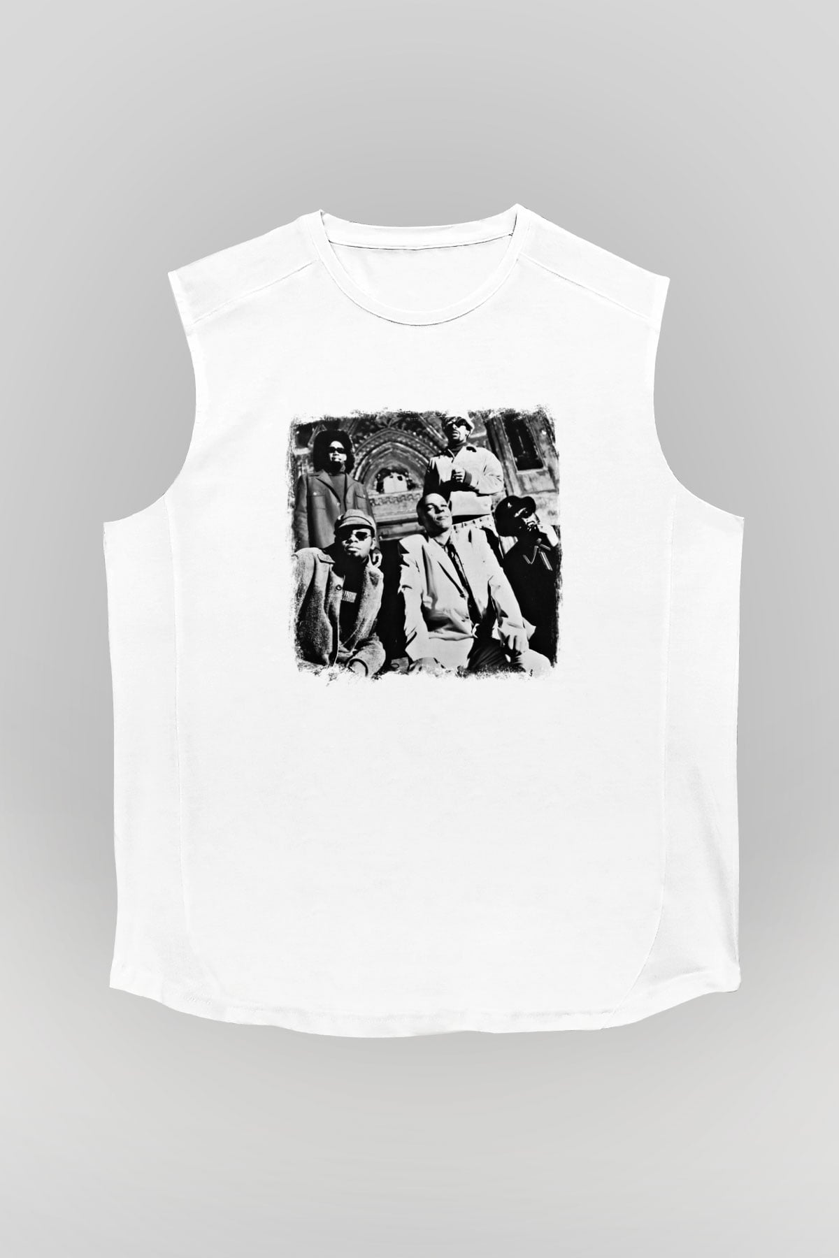 Fishbone Baskılı Unisex Beyaz Kolsuz Tişört
