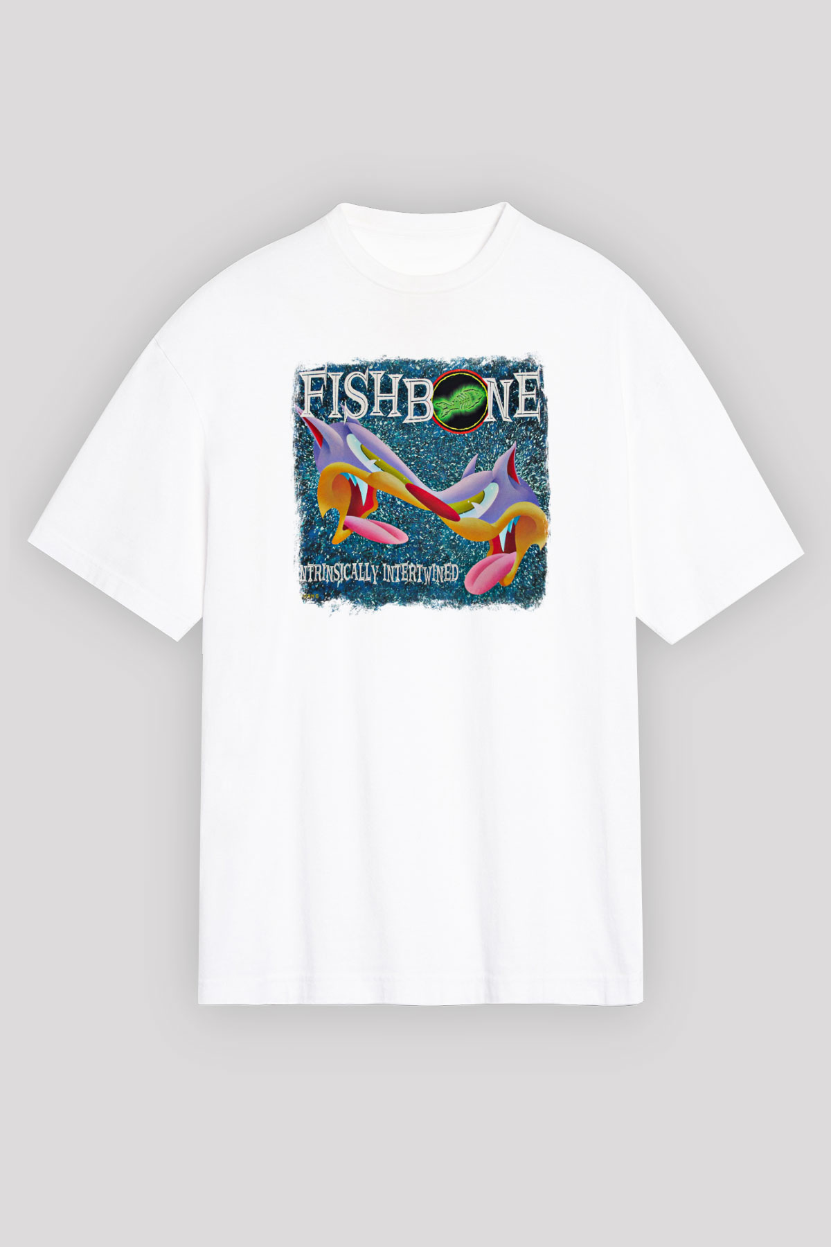 Fishbone Baskılı Unisex Beyaz Oversize Tişört