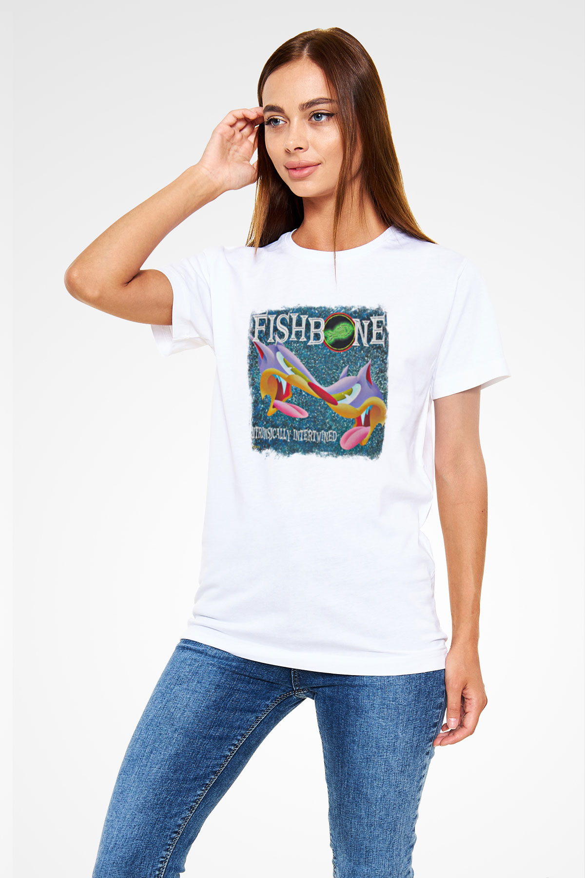 Fishbone Baskılı Unisex Beyaz Tişört